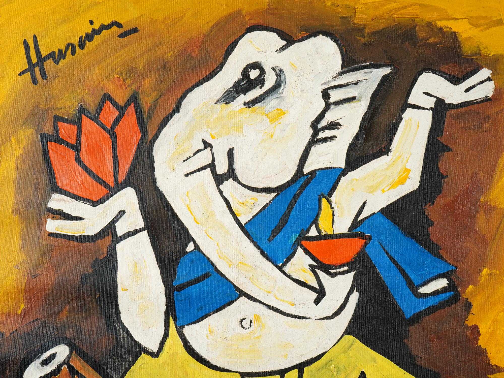 MAQBOOL FIDA HUSAIN INDIAN ACRYLIC PAINTING PIC-2