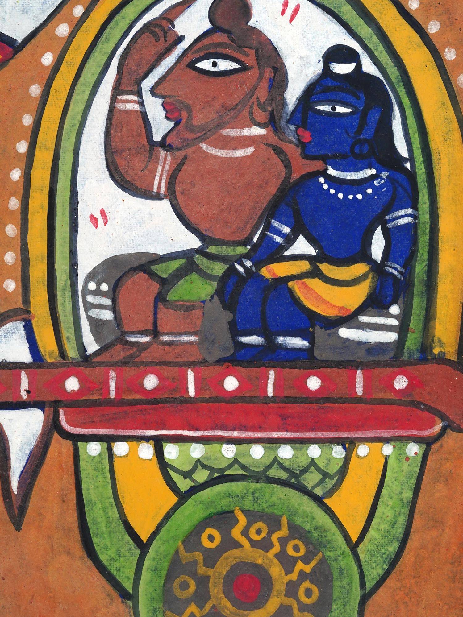 JAMINI ROY INDIAN TEMPERA ON BOARD PAINTING PIC-3