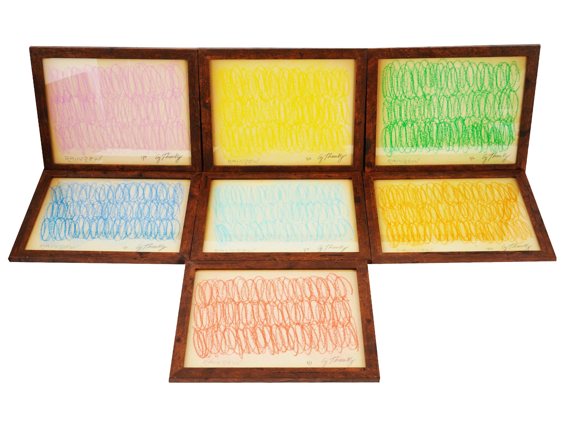SET OF SEVEN RAINBOW PASTEL PAINTING BY CY TWOMBLY PIC-0
