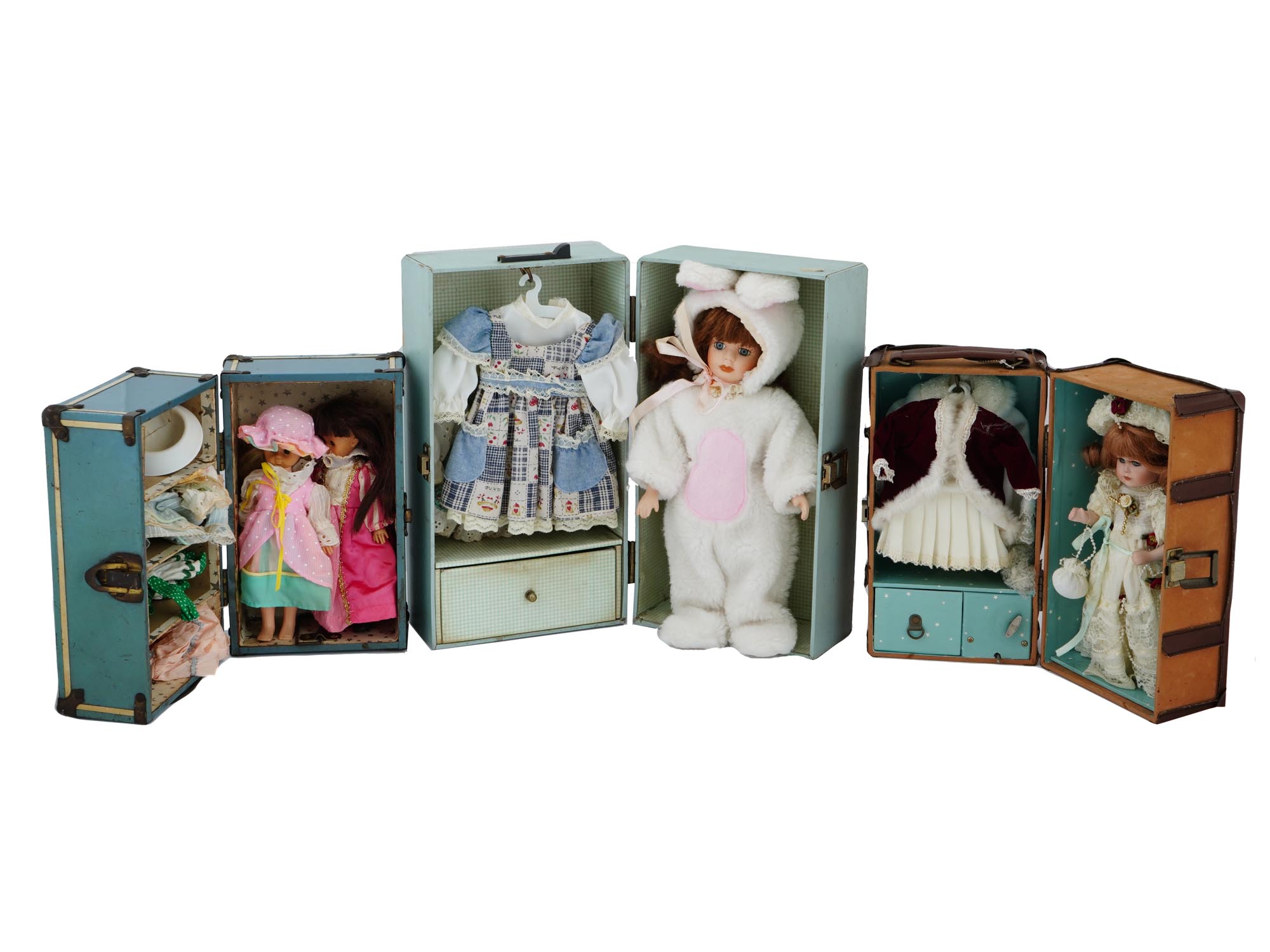 COLLECTION OF VINTAGE PORCELAIN DOLLS WITH CASES PIC-0