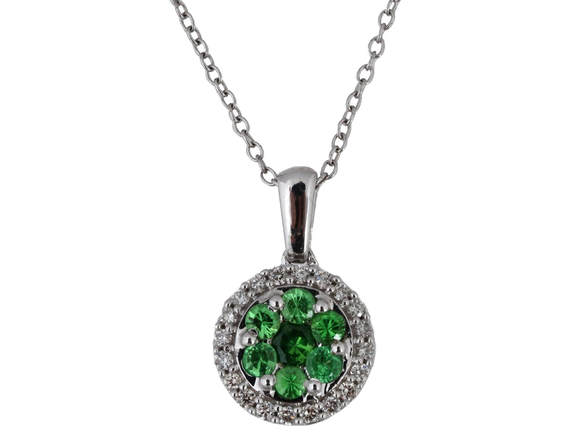 KALLATI 10K WHITE GOLD TSAVORITE DIAMOND NECKLACE PIC-1