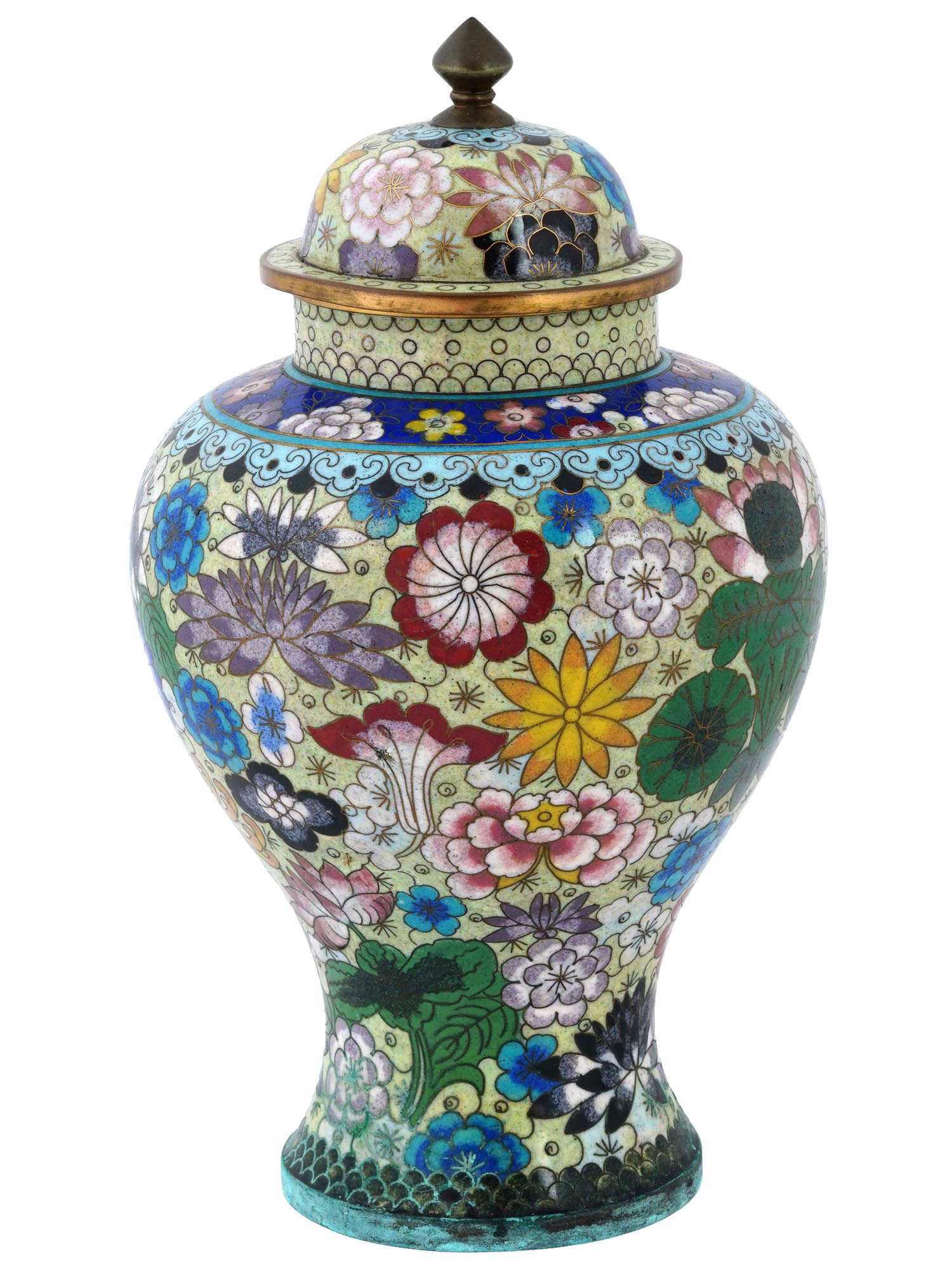 ANTIQUE CHINESE QING DYNASTY CLOISONNE LIDDED JAR PIC-0