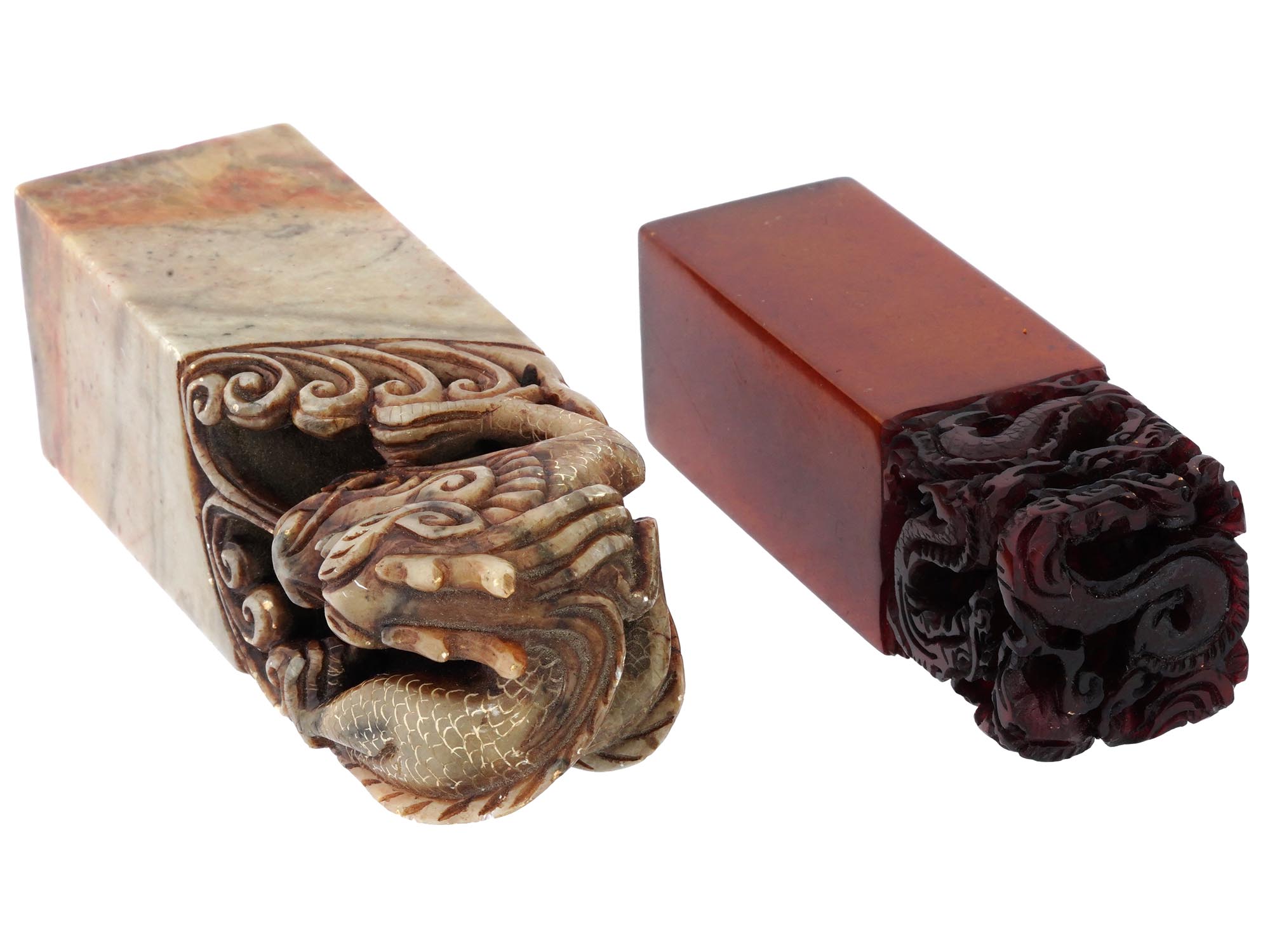 TWO VINTAGE CHINESE STONE CARVED DRAGON CHOP SEALS PIC-4