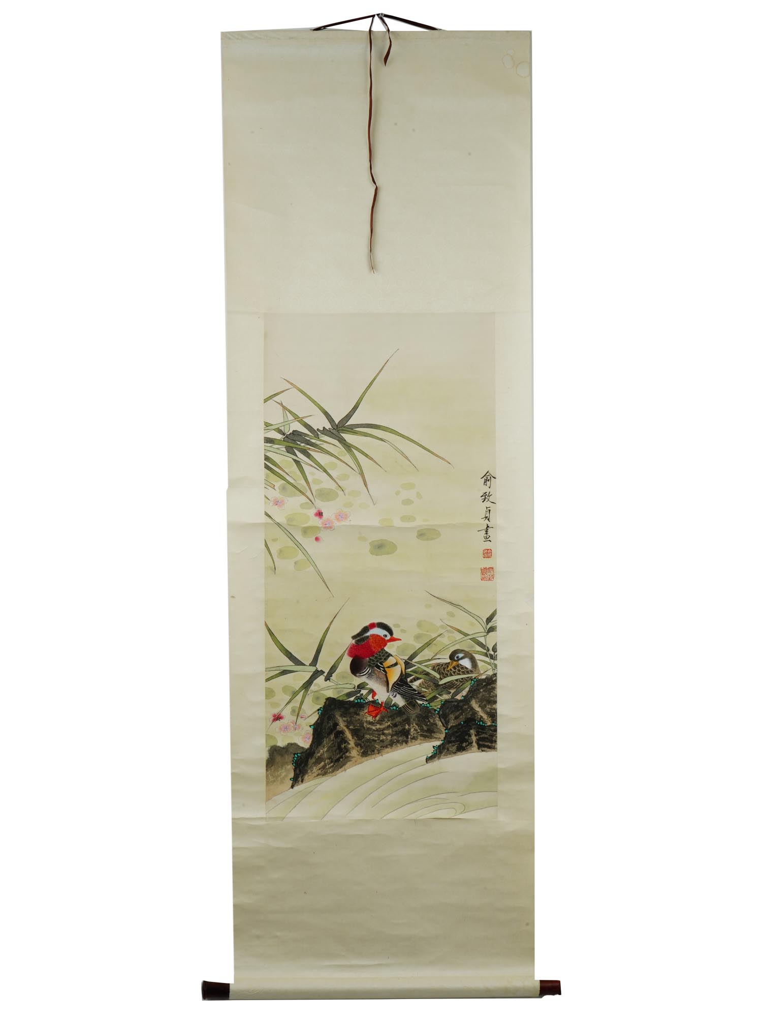 VINTAGE CHINESE HANGING SCROLL FLORAL BIRD PAINTING PIC-0