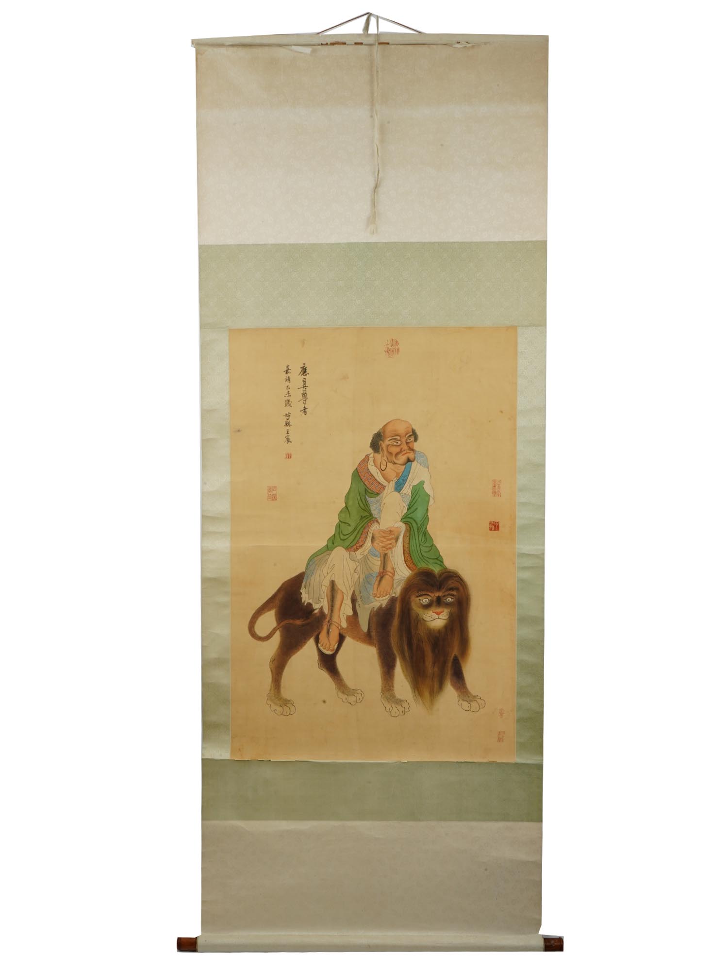 ANTIQUE CHINESE LOUHAN LION HANGING SCROLL PAINTING PIC-0