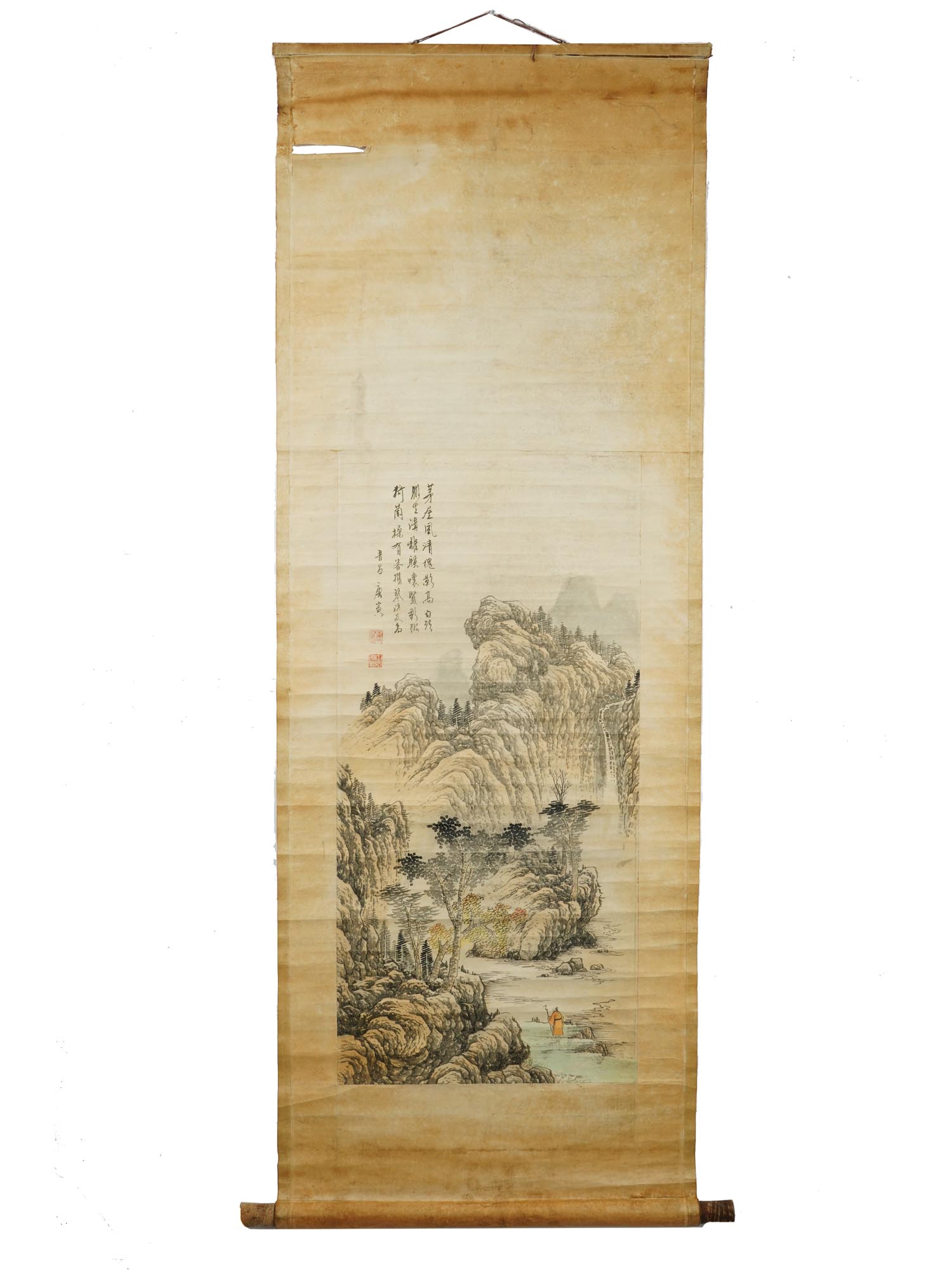 ANTIQUE CHINESE HANGING SCROLL LANDSCAPE PAINTING PIC-0