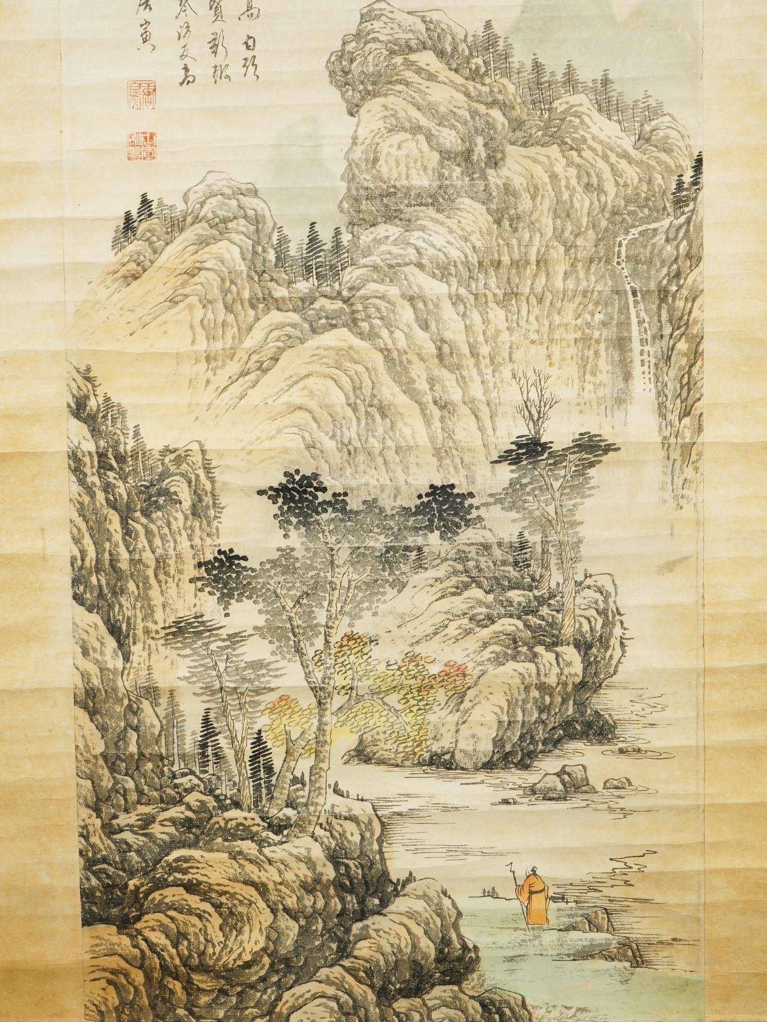 ANTIQUE CHINESE HANGING SCROLL LANDSCAPE PAINTING PIC-1