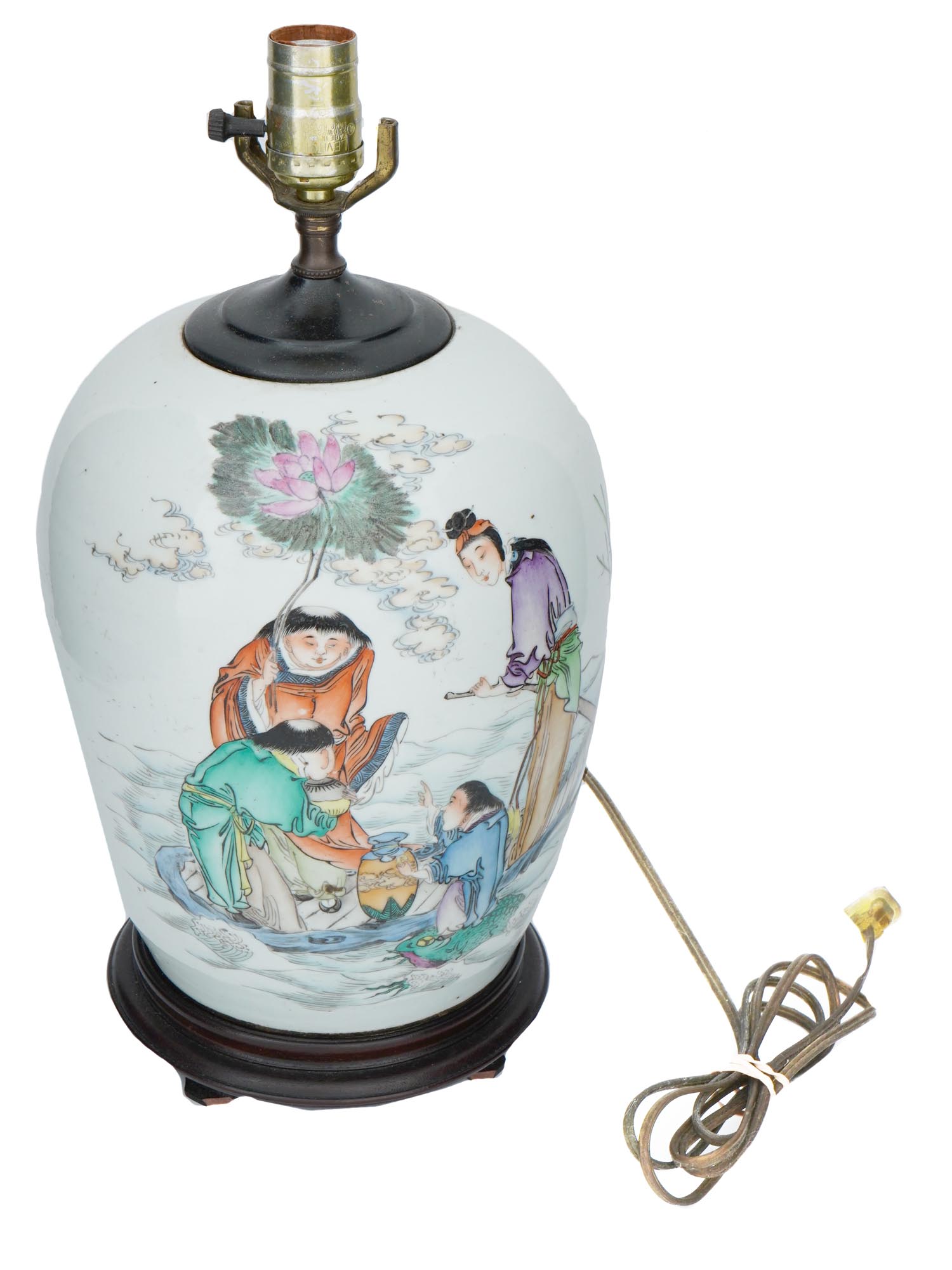 ANTIQUE CHINESE HAND PAINTED PORCELAIN JAR LAMP PIC-0