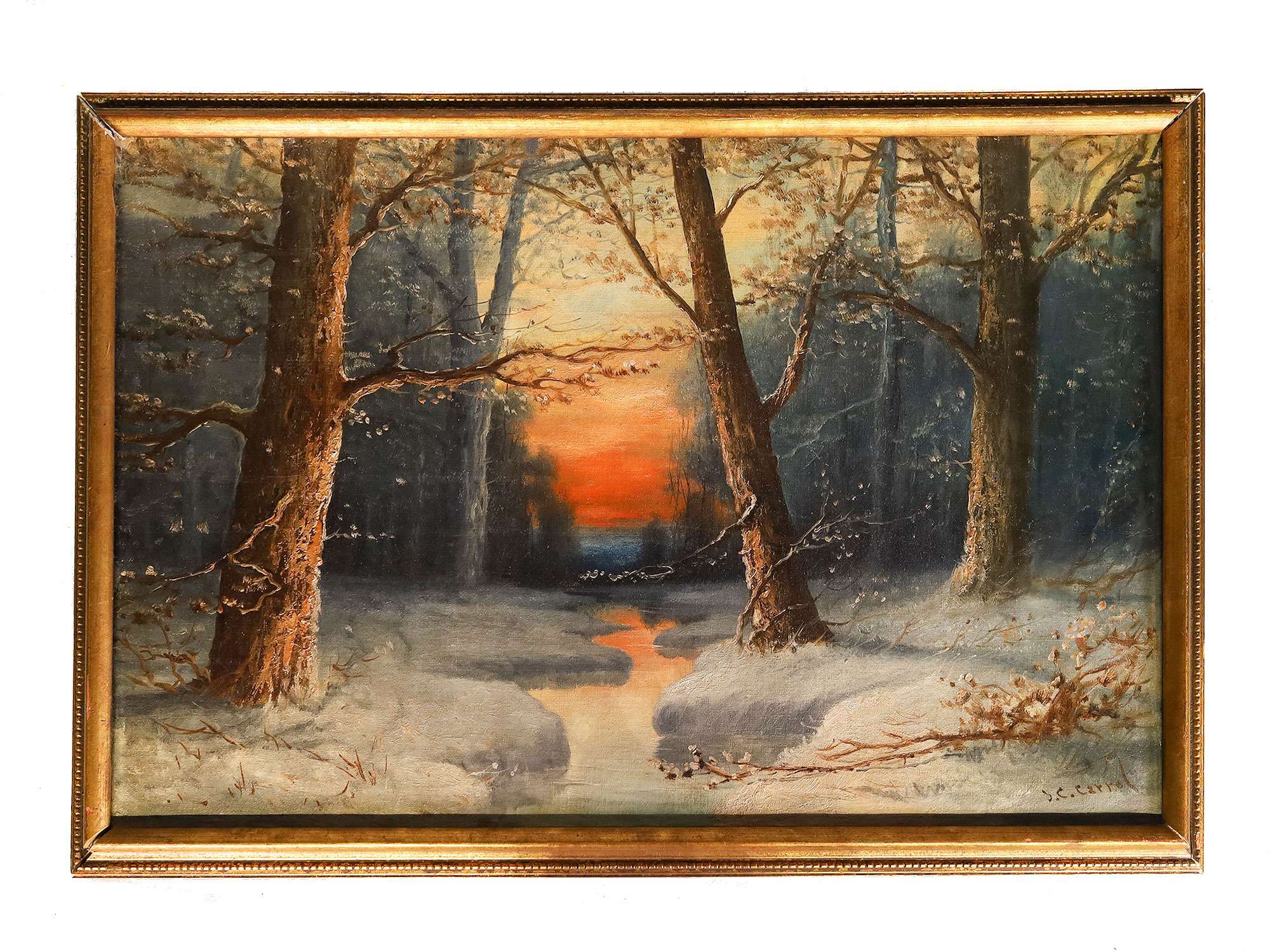 ANTIQUE LANDSCAPE OIL PAINTING SIGNED BY J C CARROL PIC-0