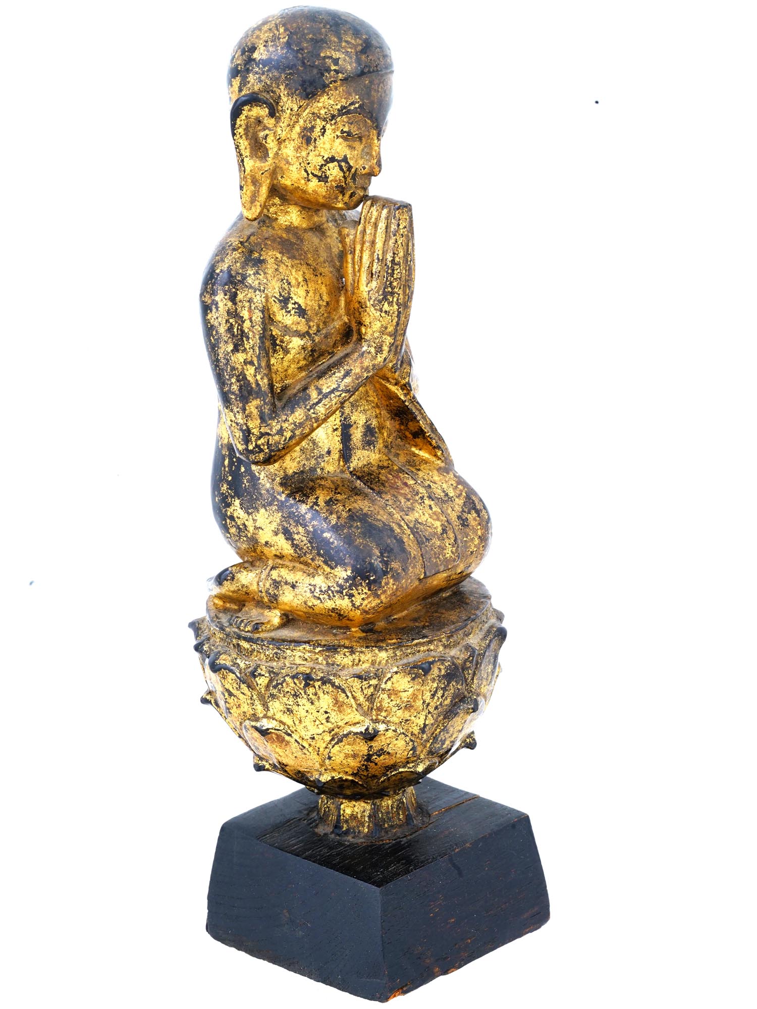 RARE GILDED WOOD STATUE OF SHAN BUDDHA WORSHIPPER PIC-1