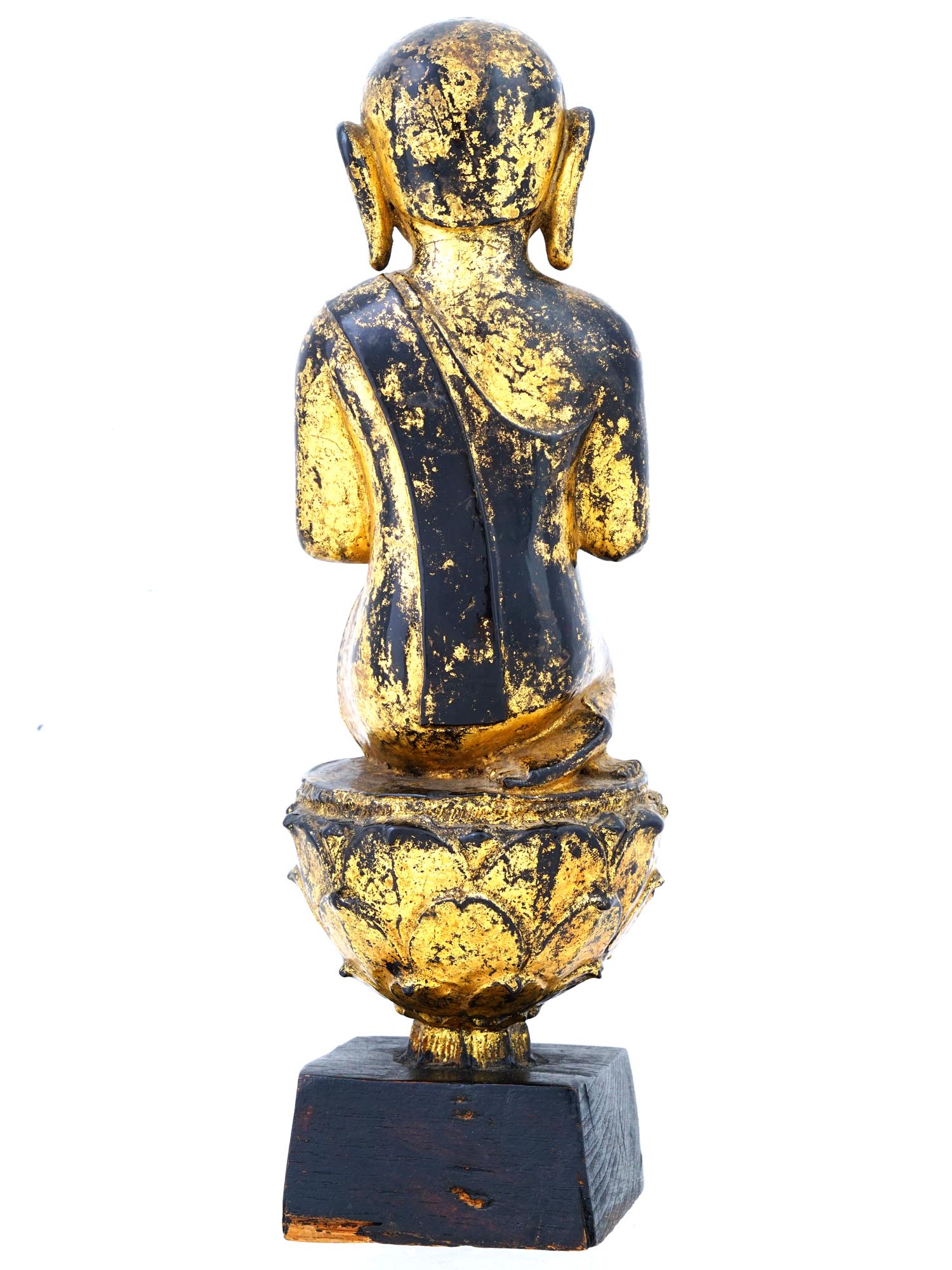 RARE GILDED WOOD STATUE OF SHAN BUDDHA WORSHIPPER PIC-3