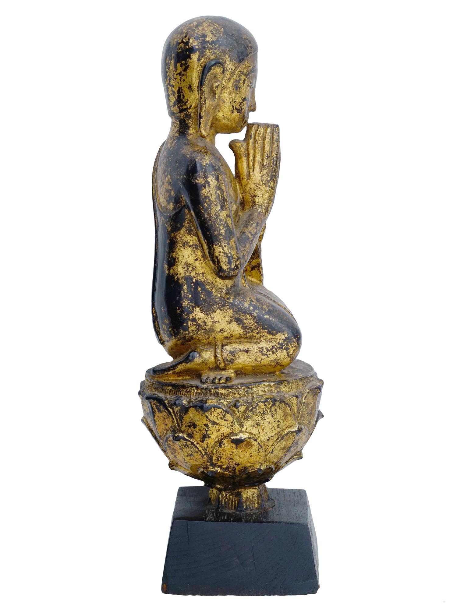 RARE GILDED WOOD STATUE OF SHAN BUDDHA WORSHIPPER PIC-2