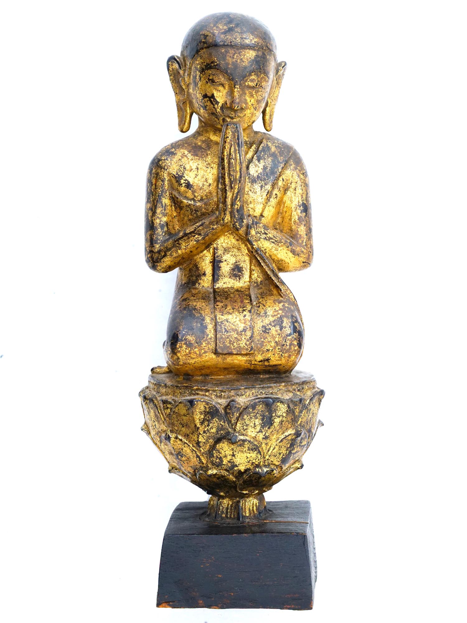 RARE GILDED WOOD STATUE OF SHAN BUDDHA WORSHIPPER PIC-0