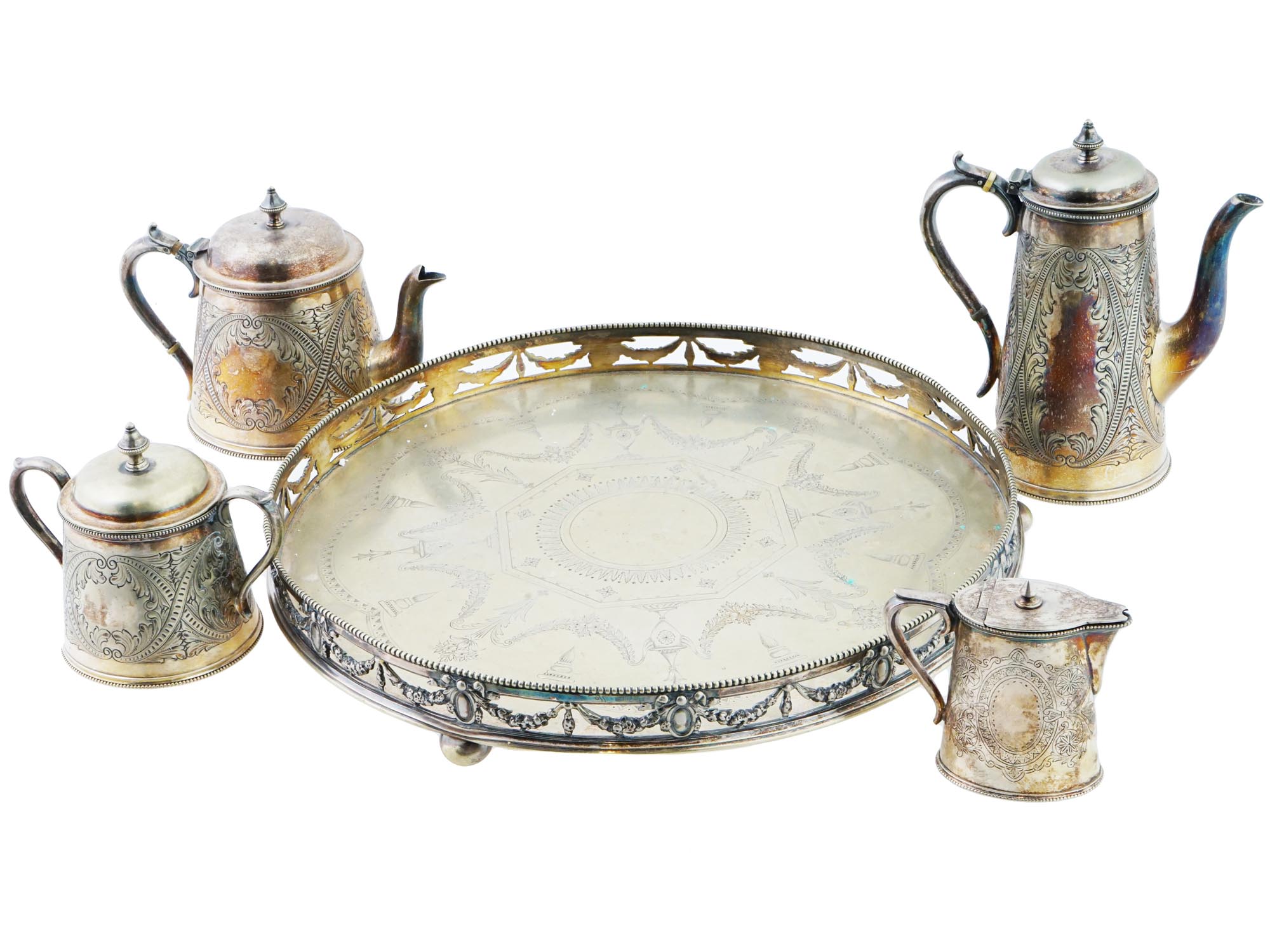 ANTIQUE ENGLISH ELKINGTON SILVER PLATED TEA SERVICE PIC-1