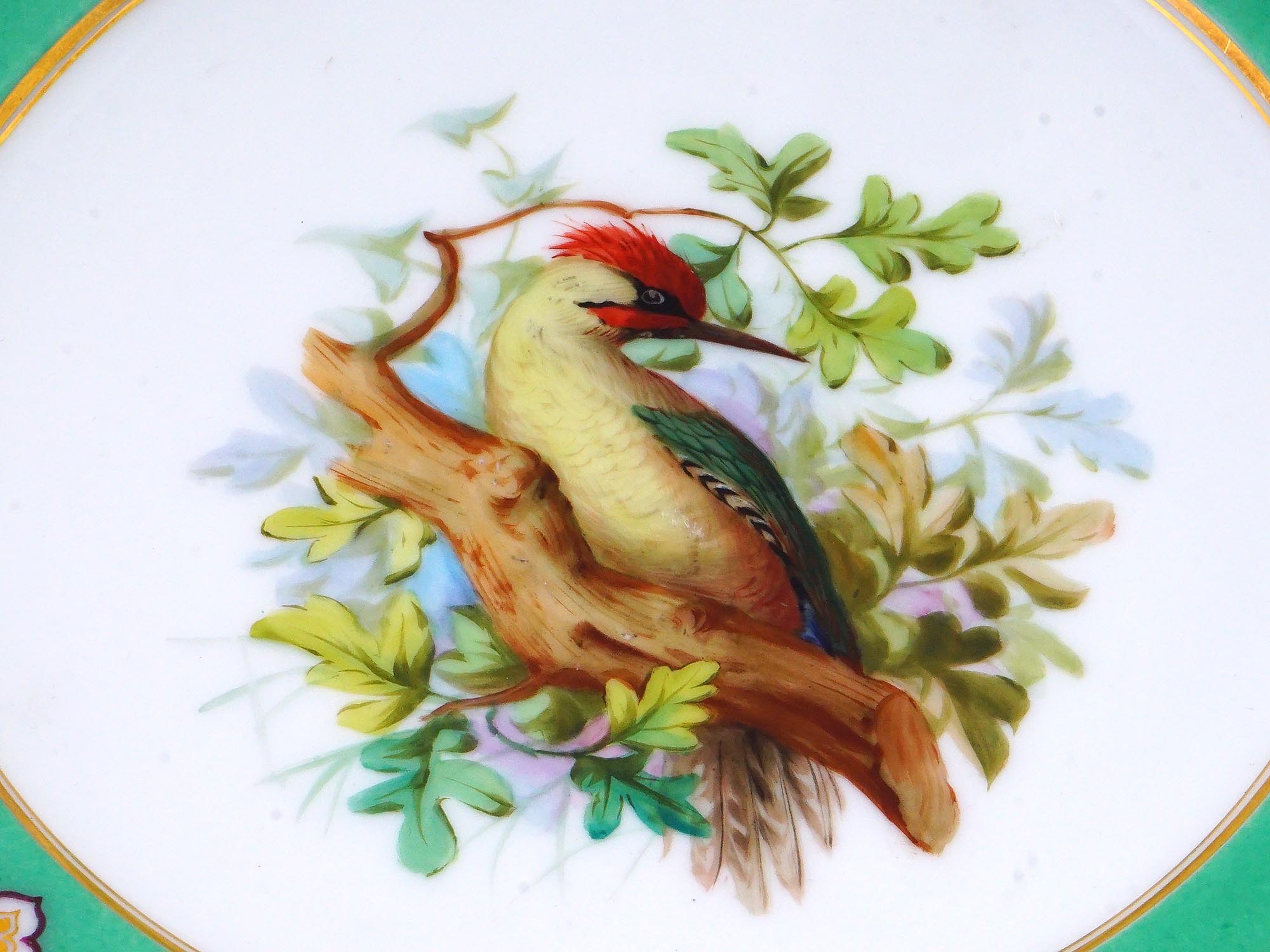 ANTIQUE 19TH C PORCELAIN CABINET PLATES WITH BIRDS PIC-7