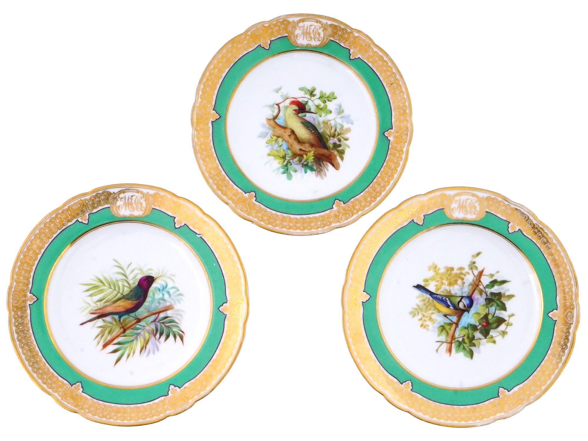 ANTIQUE 19TH C PORCELAIN CABINET PLATES WITH BIRDS PIC-1