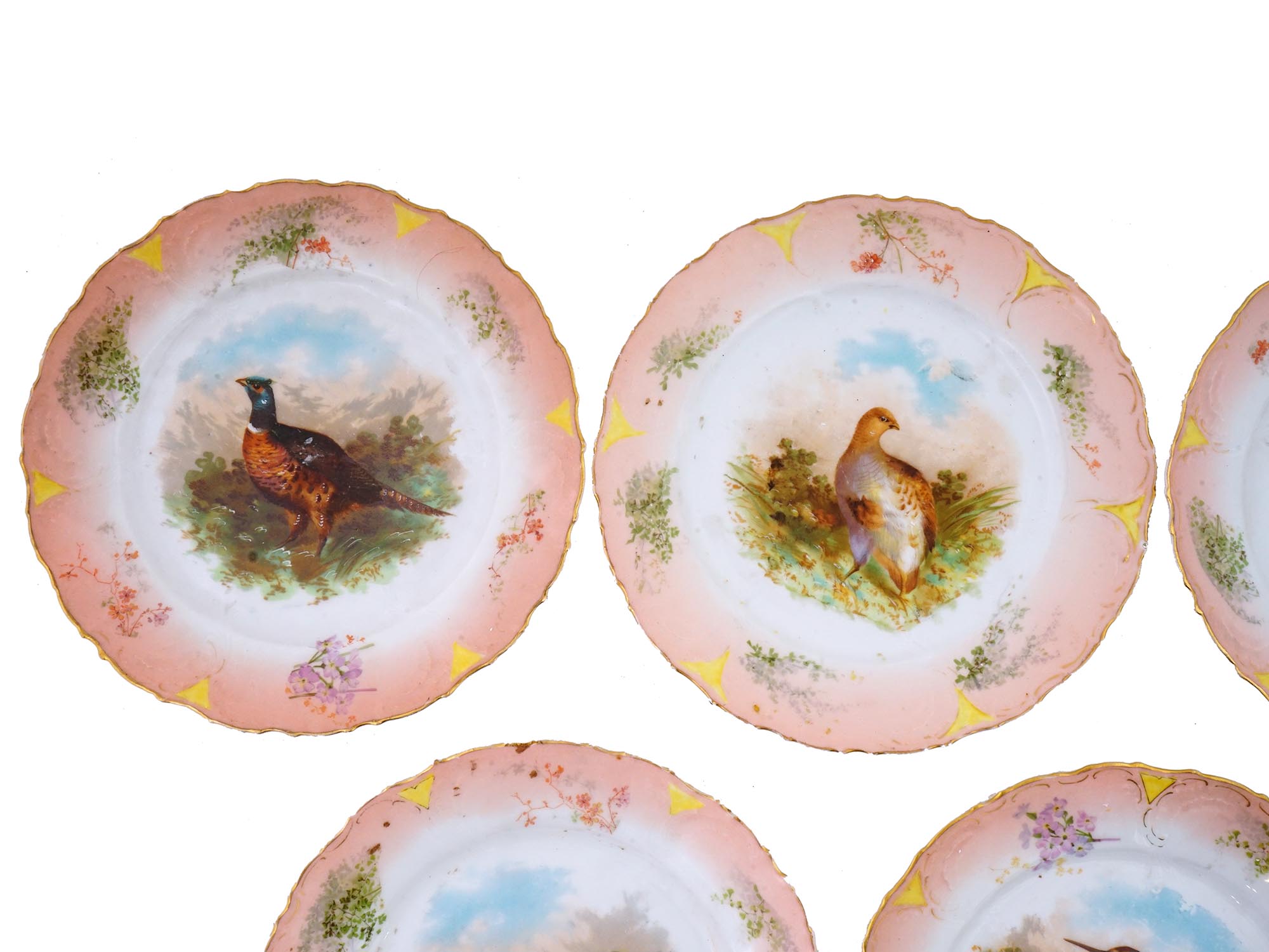 ANTIQUE SET OF PORCELAIN PLATES WITH GAME BIRDS PIC-5