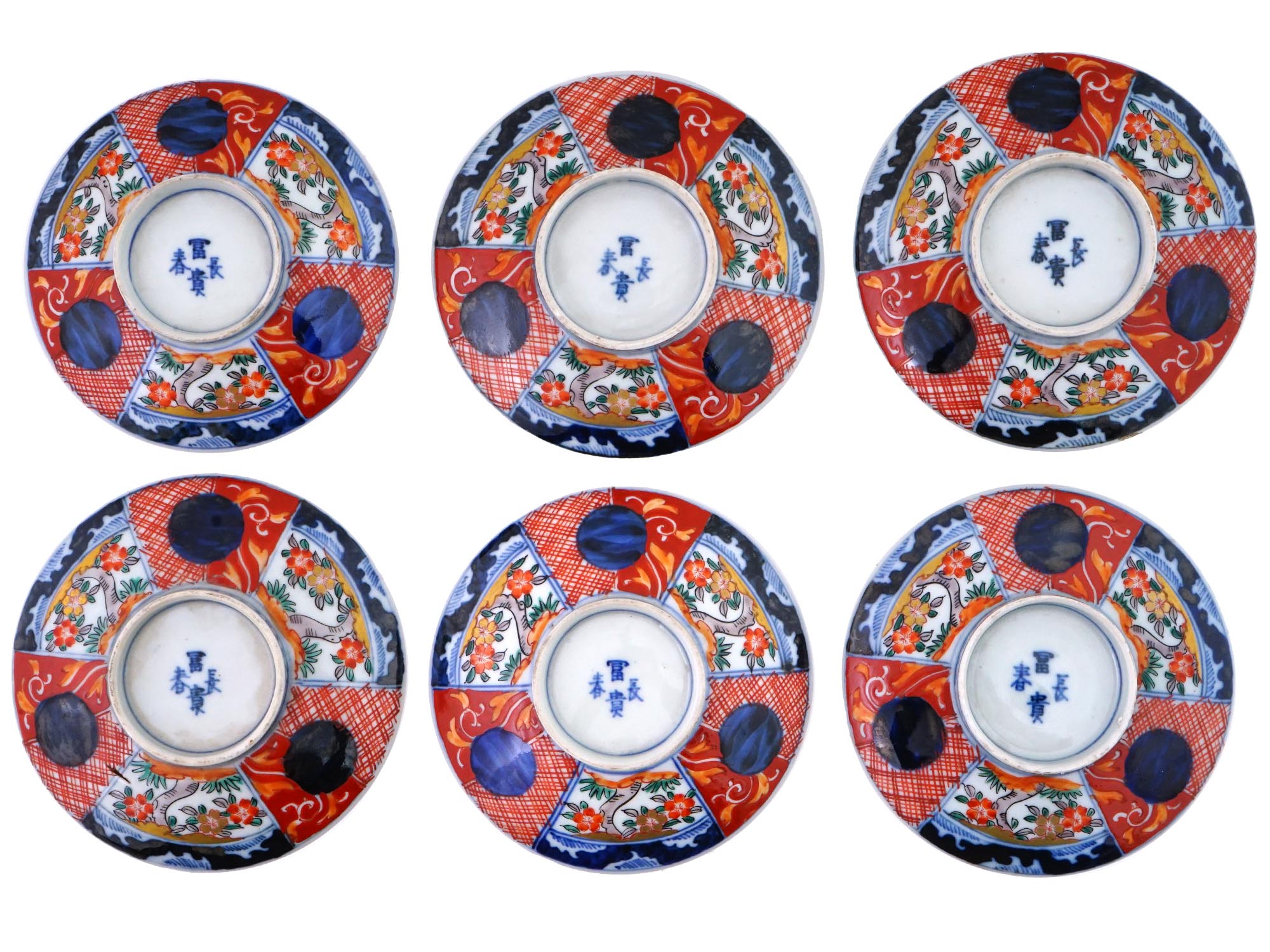 JAPANESE TAISHO IMARI PORCELAIN FLAT TEA BOWLS SET PIC-0