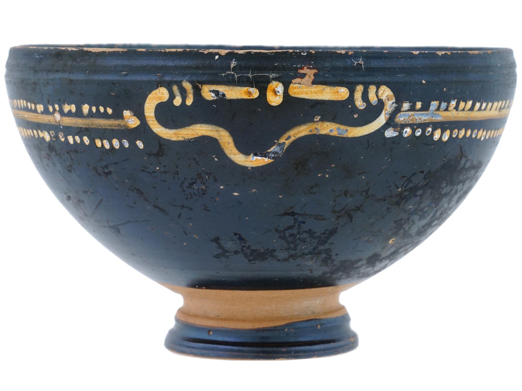 ANCIENT GREEK ARCHAIC BLACK POTTERY LIBATION BOWL CUP PIC-1