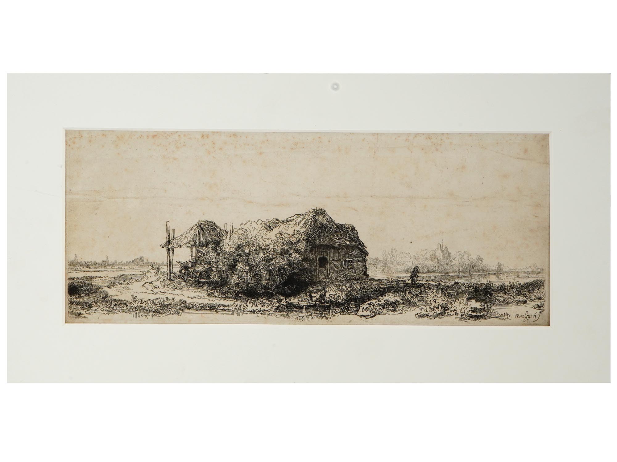 1641 DUTCH OBLONG LANDSCAPE ETCHING BY REMBRANDT