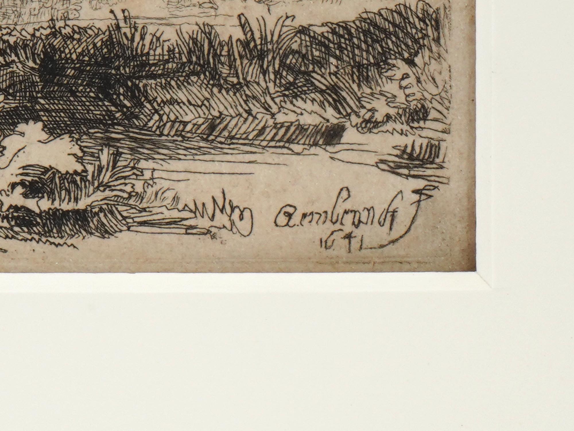 1641 DUTCH OBLONG LANDSCAPE ETCHING BY REMBRANDT PIC-3