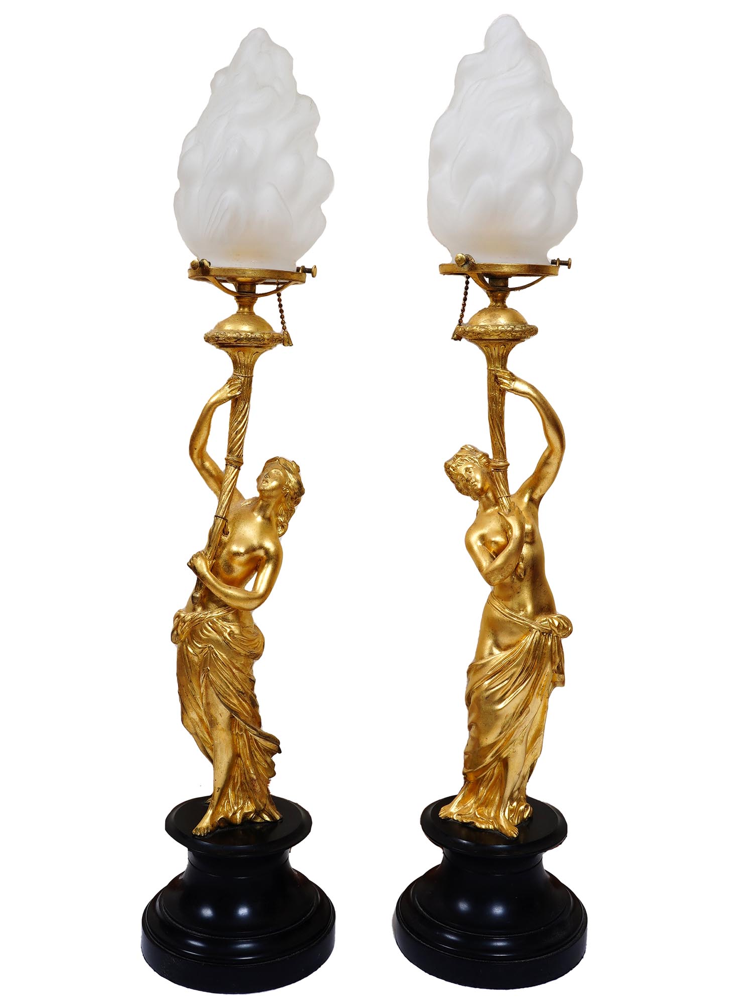 ANTIQUE FRENCH GILT BRONZE LAMPS BY AUGUSTE MOREAU PIC-0