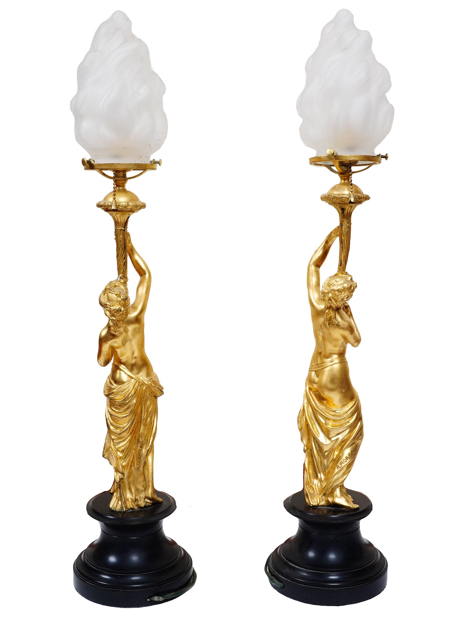 ANTIQUE FRENCH GILT BRONZE LAMPS BY AUGUSTE MOREAU PIC-3