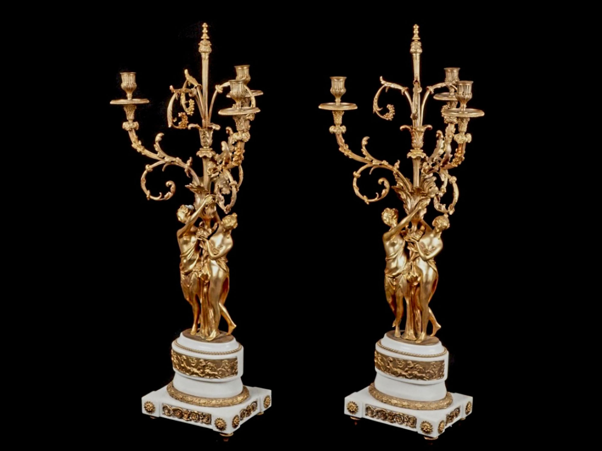 ANTIQUE 18TH C FRENCH ORMOLU AND MARBLE CANDELABRA PIC-3