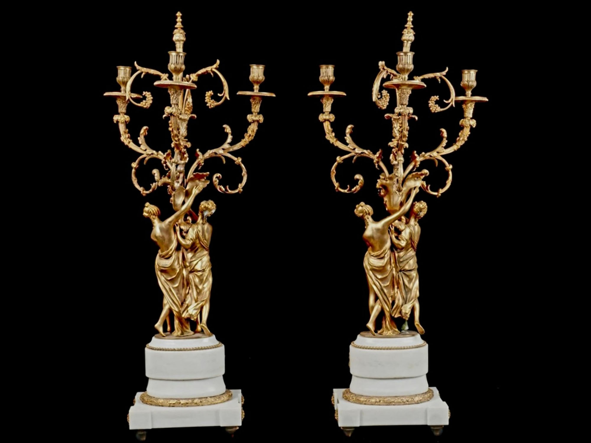 ANTIQUE 18TH C FRENCH ORMOLU AND MARBLE CANDELABRA PIC-2