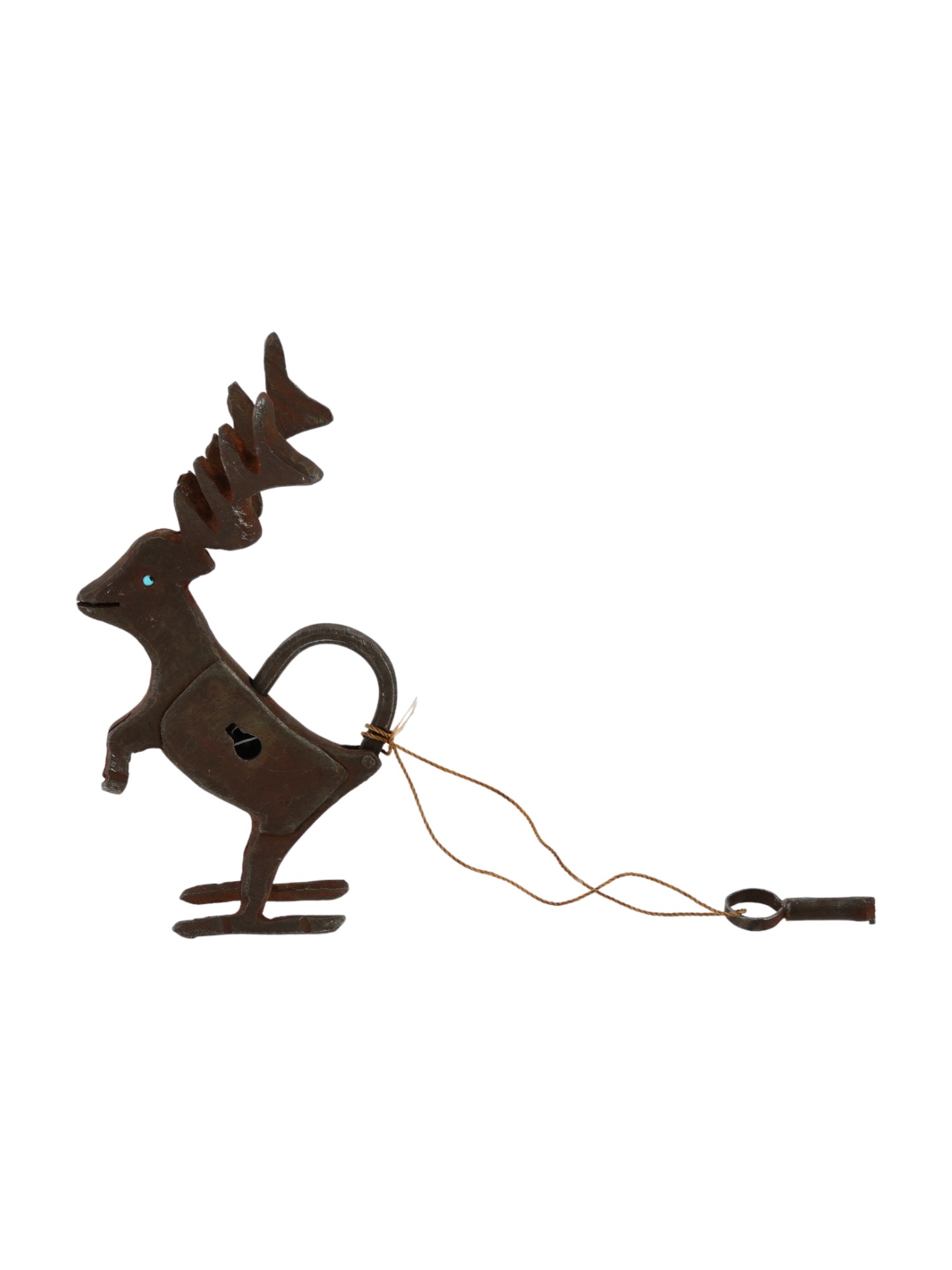 VINTAGE BRONZE LOCK IN SHAPE OF DEER WITH KEY PIC-1