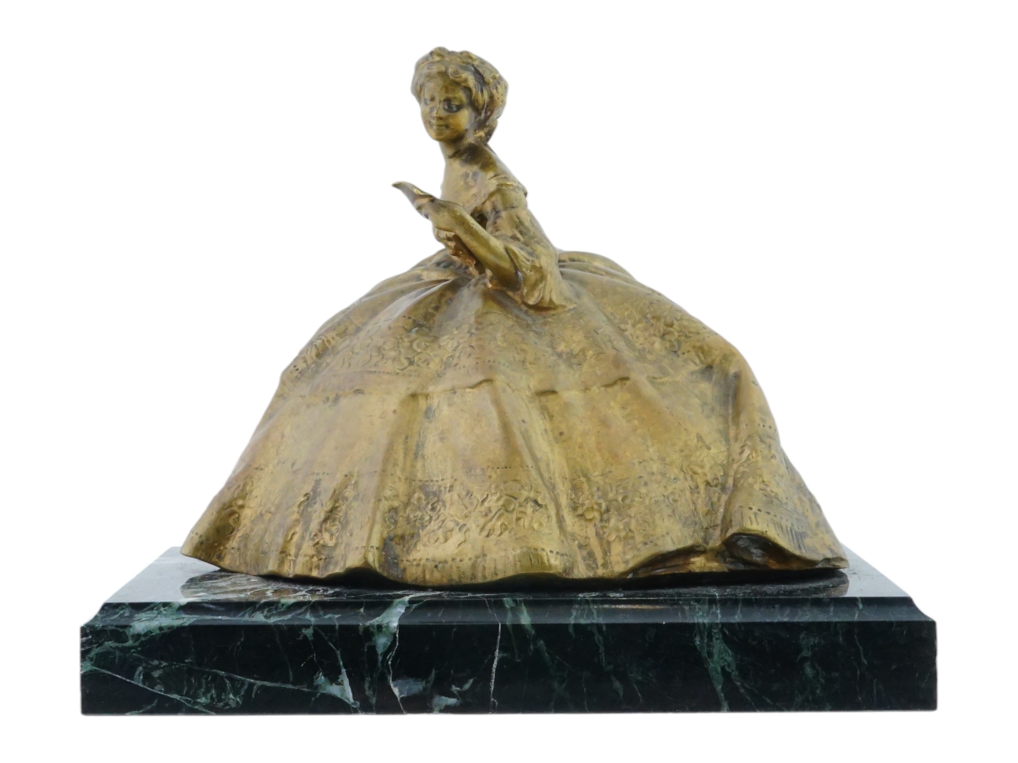ANTIQUE BRONZE SCULPTURE OF A LADY READING PIC-0