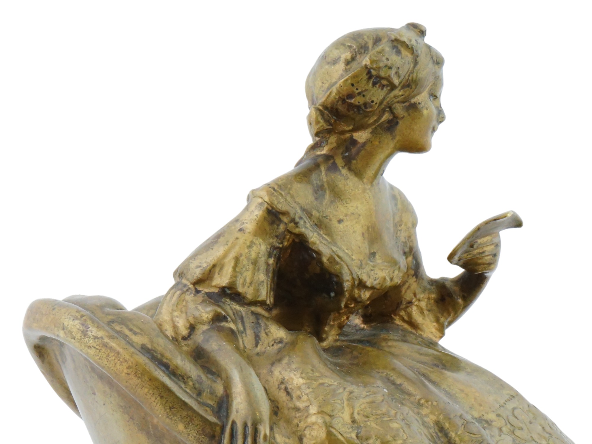 ANTIQUE BRONZE SCULPTURE OF A LADY READING PIC-7