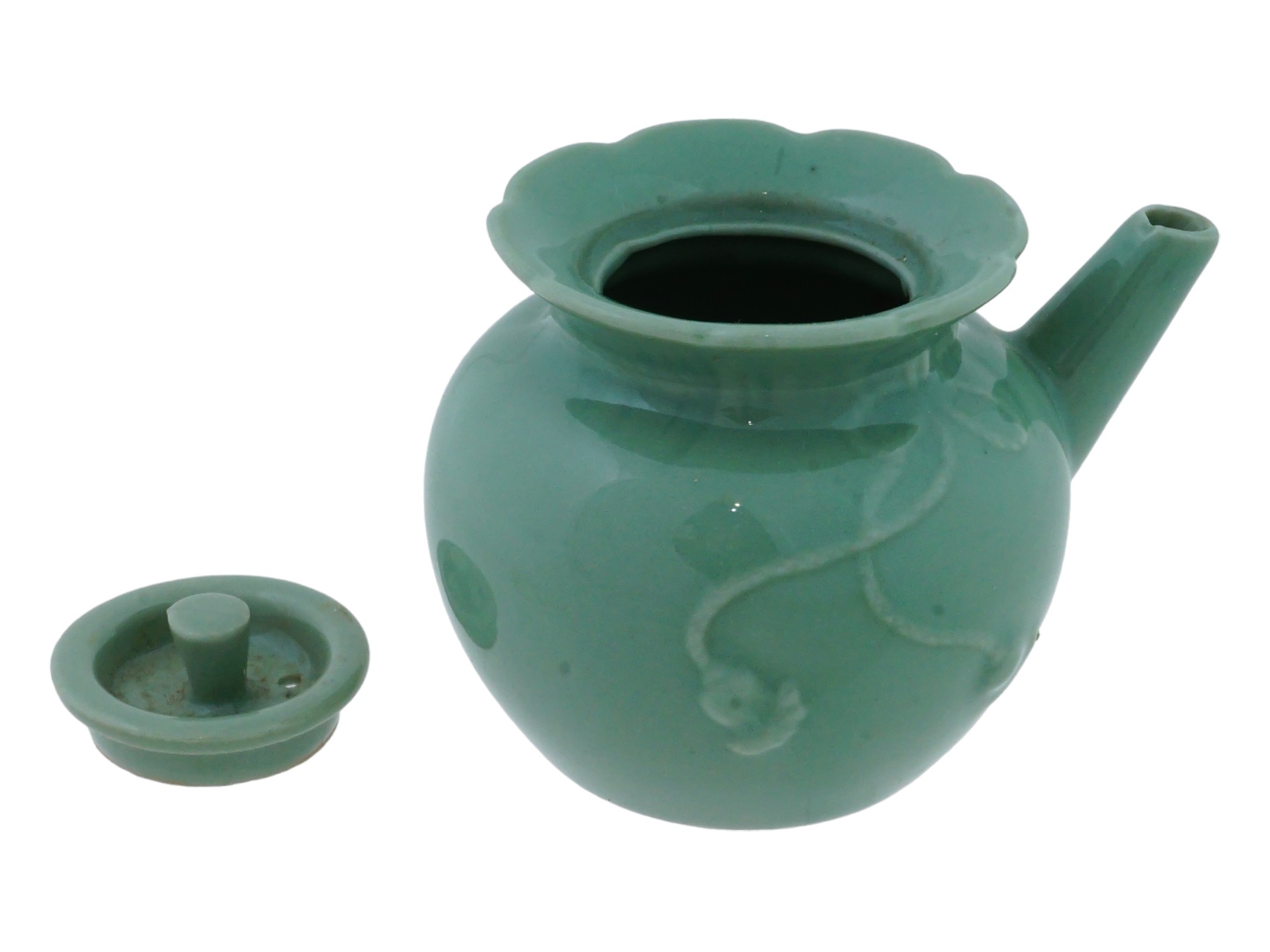 VINTAGE CHINESE CELADON LIDDED MINIATURE TEAPOT PIC-5