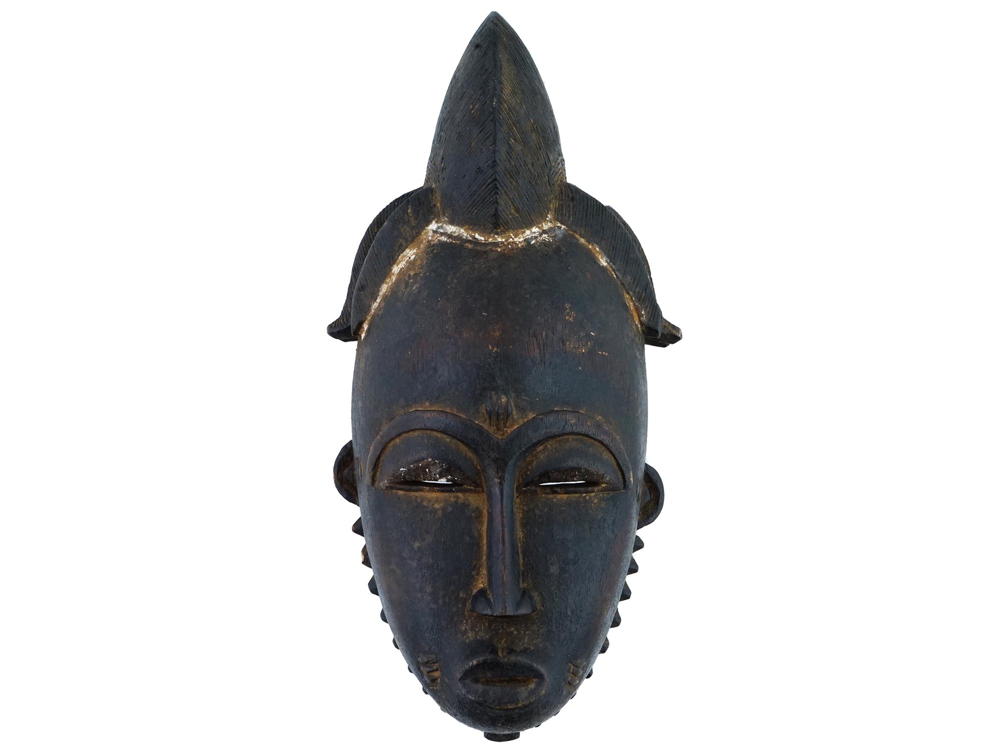 ANTIQUE AFRICAN BAULE TUNTUM HAND CARVED WOOD MASK PIC-0