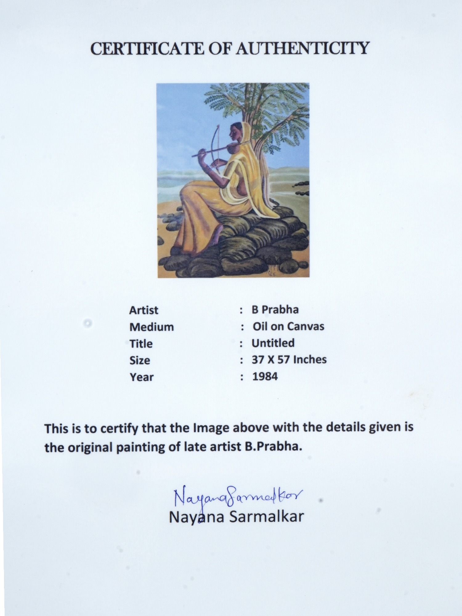 INDIAN OIL PAINTING BY B PRABHA WITH CERTIFICATE PIC-4