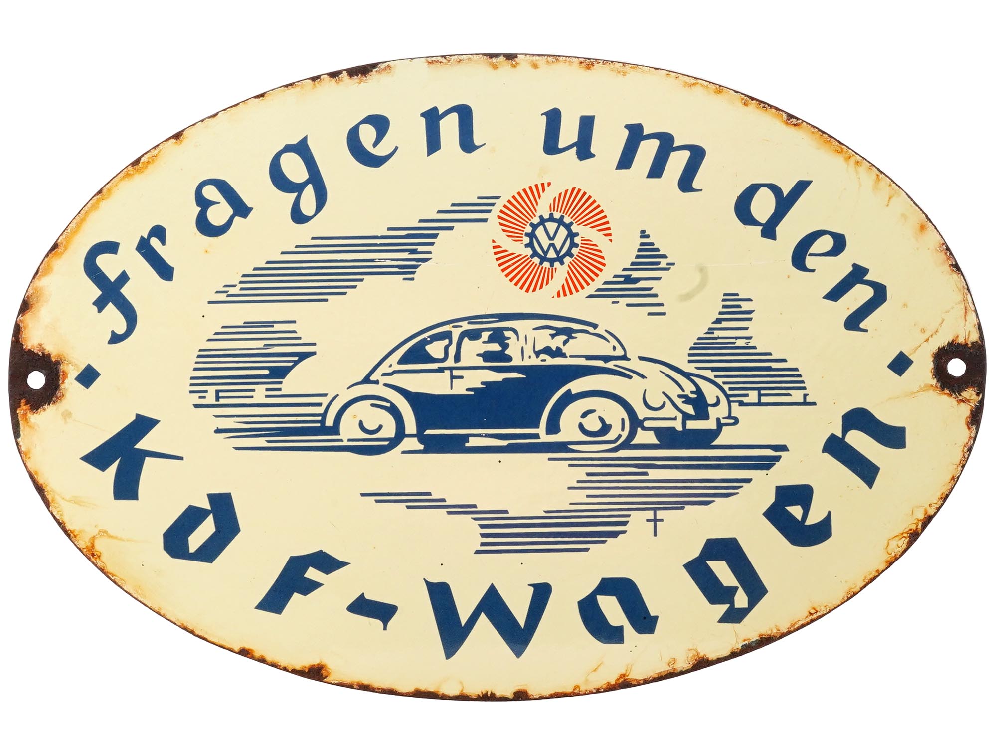 3RD REICH GERMAN METAL KDF WAGON ADVERTISING SIGN PIC-0