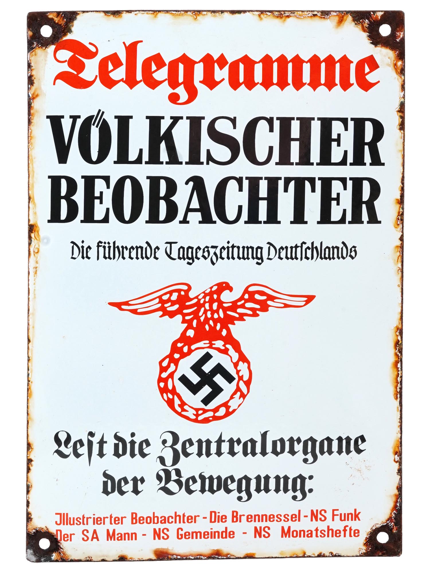 WWII NAZI GERMAN OBSERVER NEWSPAPER ENAMEL IRON SIGN PIC-0