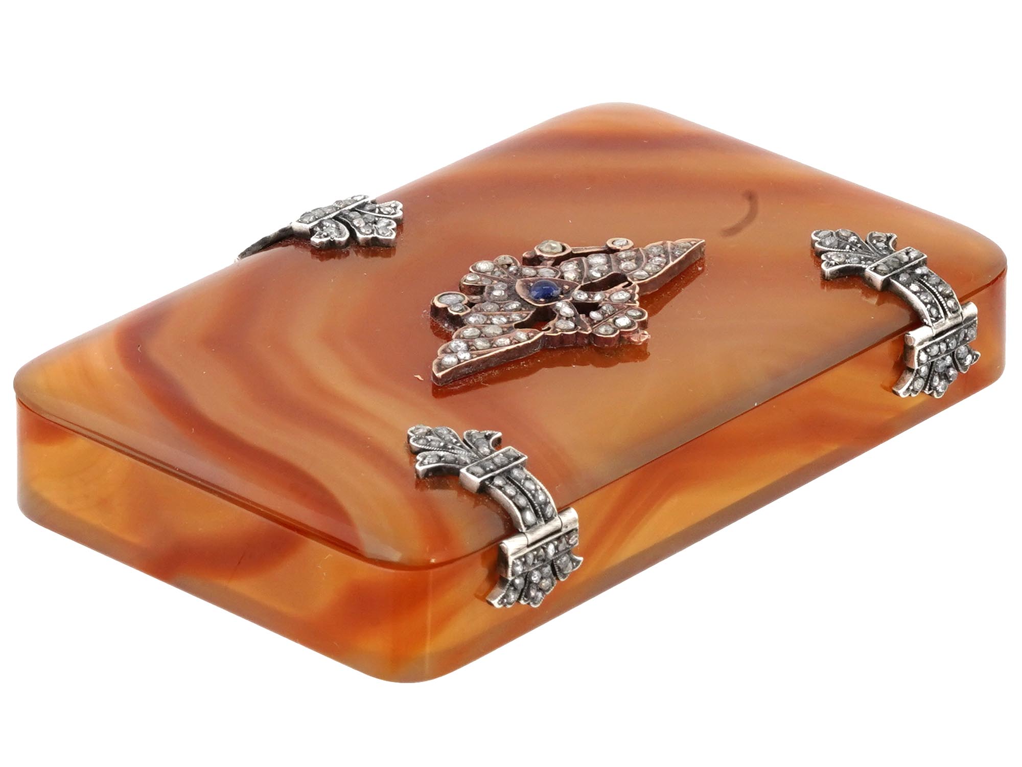 RUSSIAN SILVER CARVED AGATE AND DIAMONDS CARD CASE PIC-2