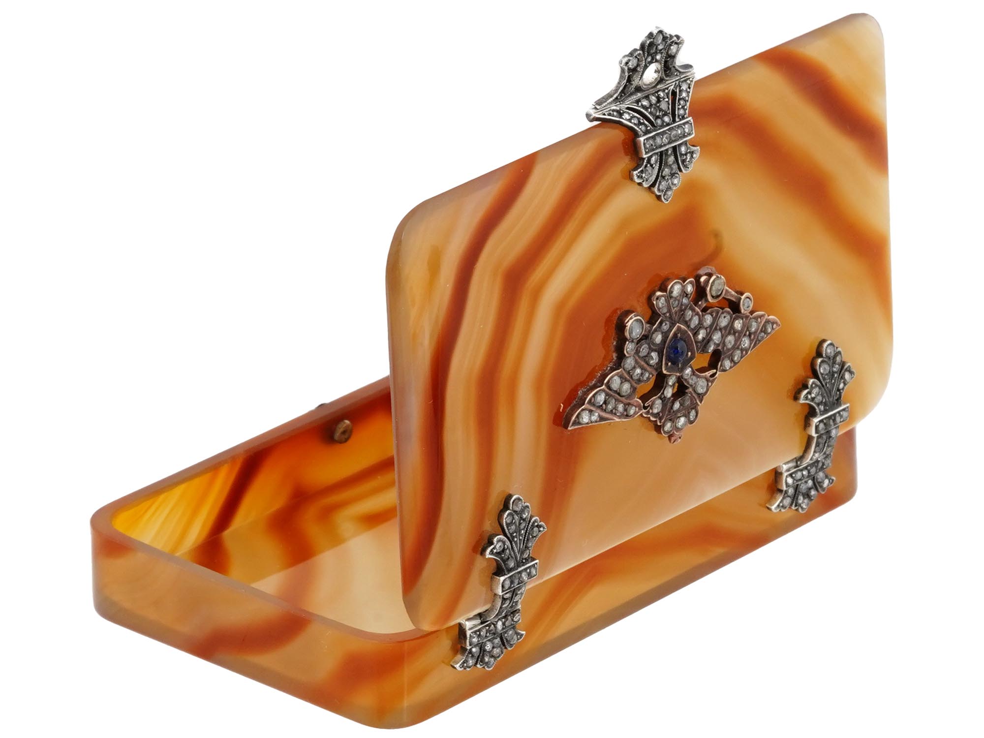 RUSSIAN SILVER CARVED AGATE AND DIAMONDS CARD CASE PIC-5