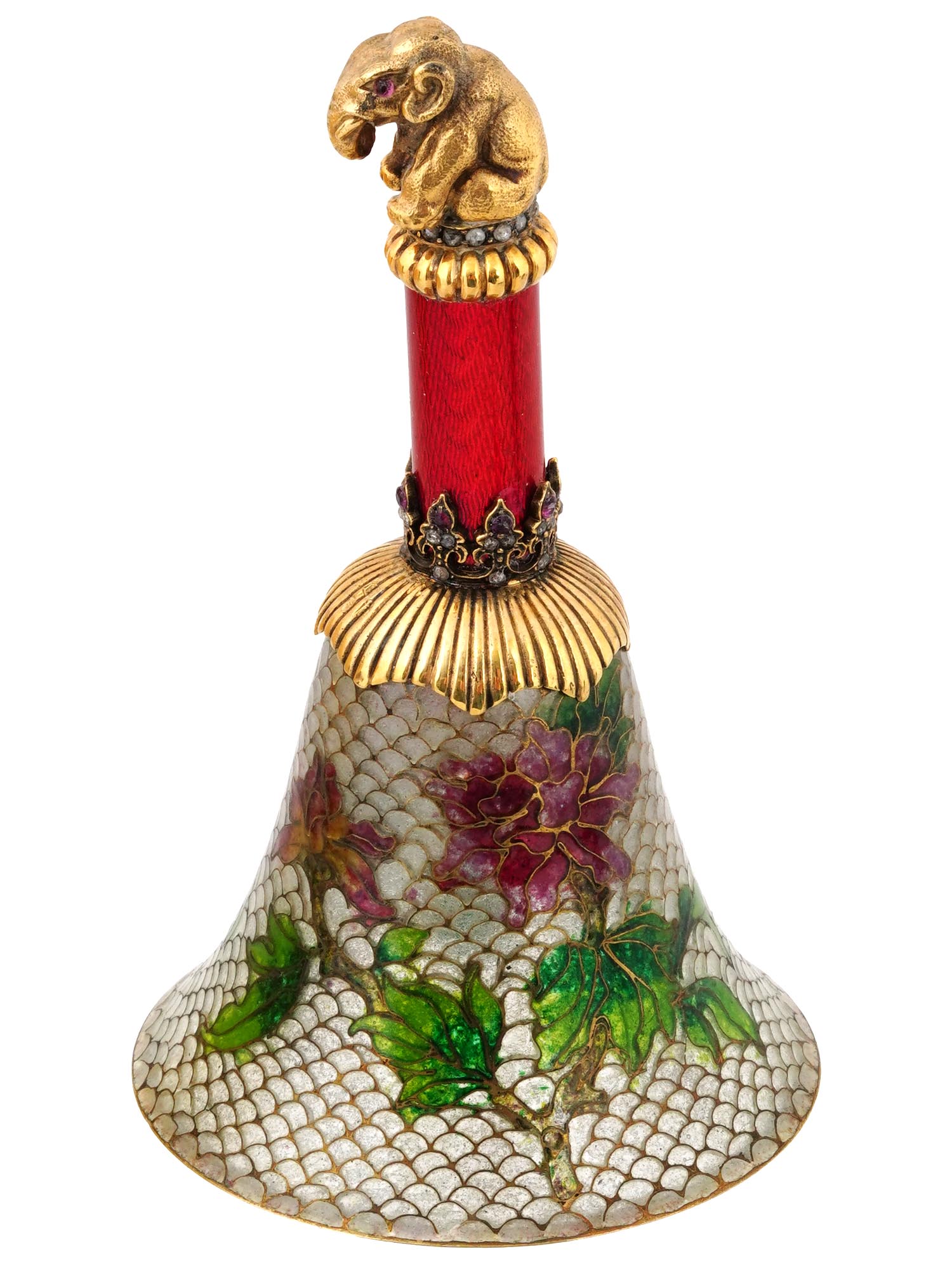 RUSSIAN GILT SILVER PLIQUE A JOUR ENAMEL BELL PIC-1