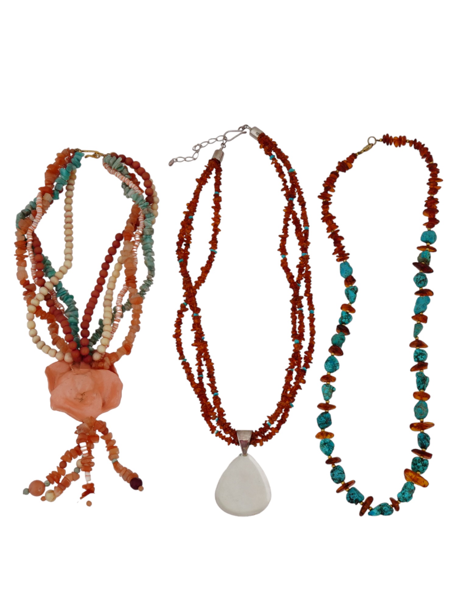 SOUTHWESTERN AMERICAN AMBER TURQUOISE NECKLACES PIC-1