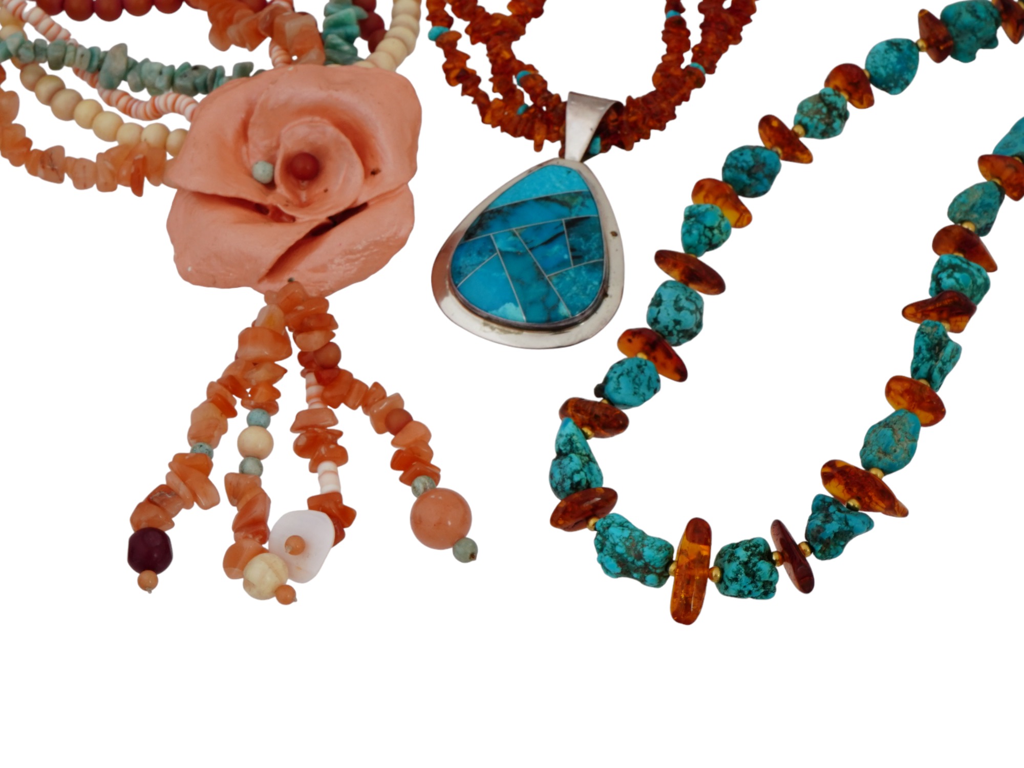 SOUTHWESTERN AMERICAN AMBER TURQUOISE NECKLACES PIC-5
