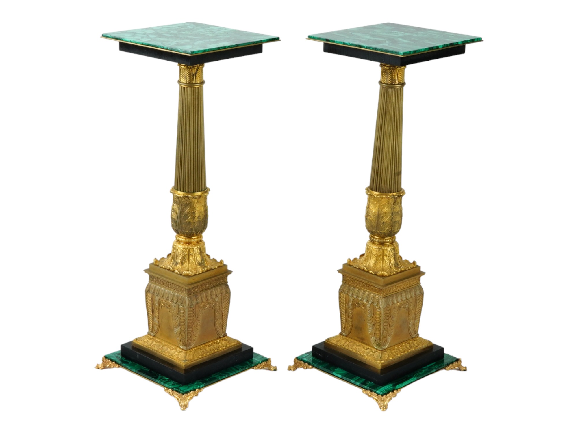 ANTIQUE EMPIRE GILT BRONZE AND MALACHITE SIDE TABLES PIC-2