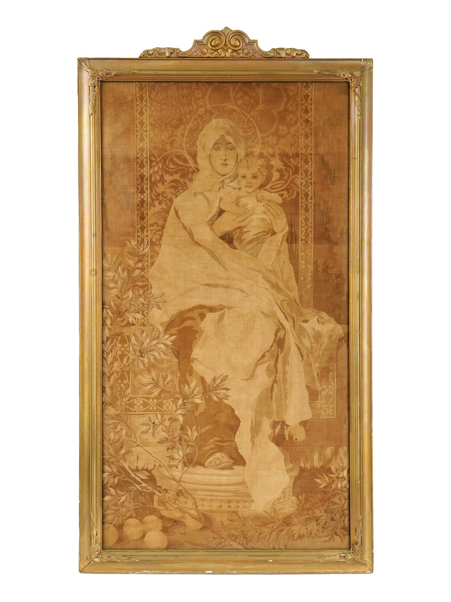 ANTIQUE FRENCH JACQUARD TAPESTRY MADONNA AND CHILD PIC-0