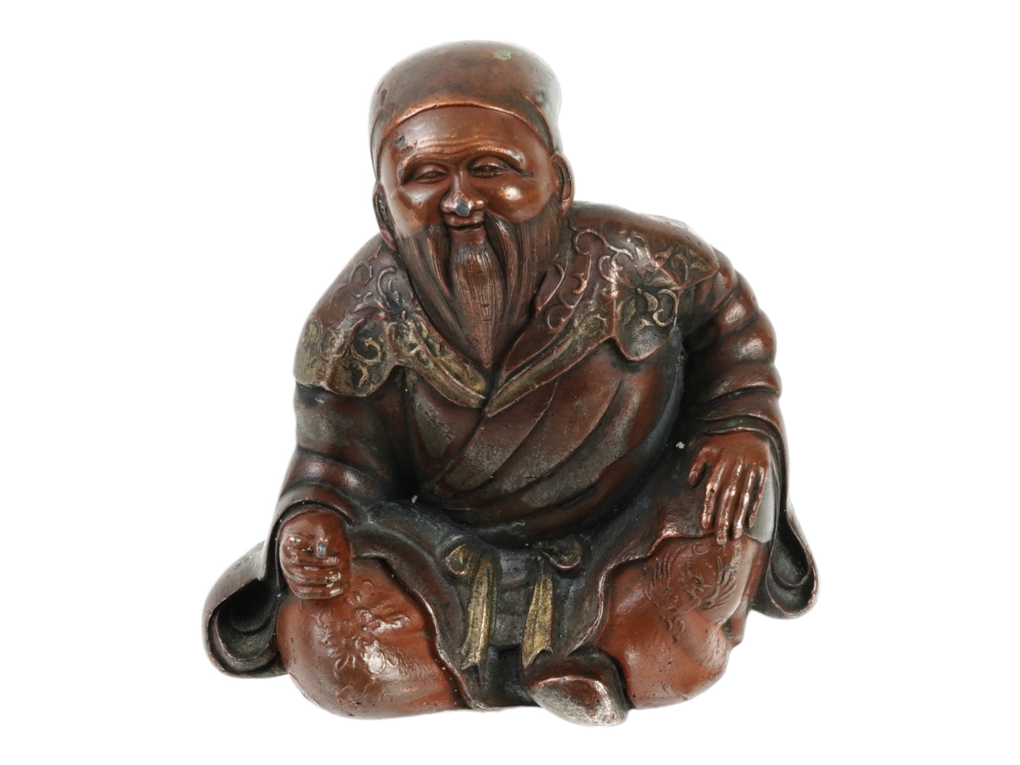 ANTIQUE JAPANESE MEIJI PERIOD BRONZE OLD MAN FIGURE PIC-0