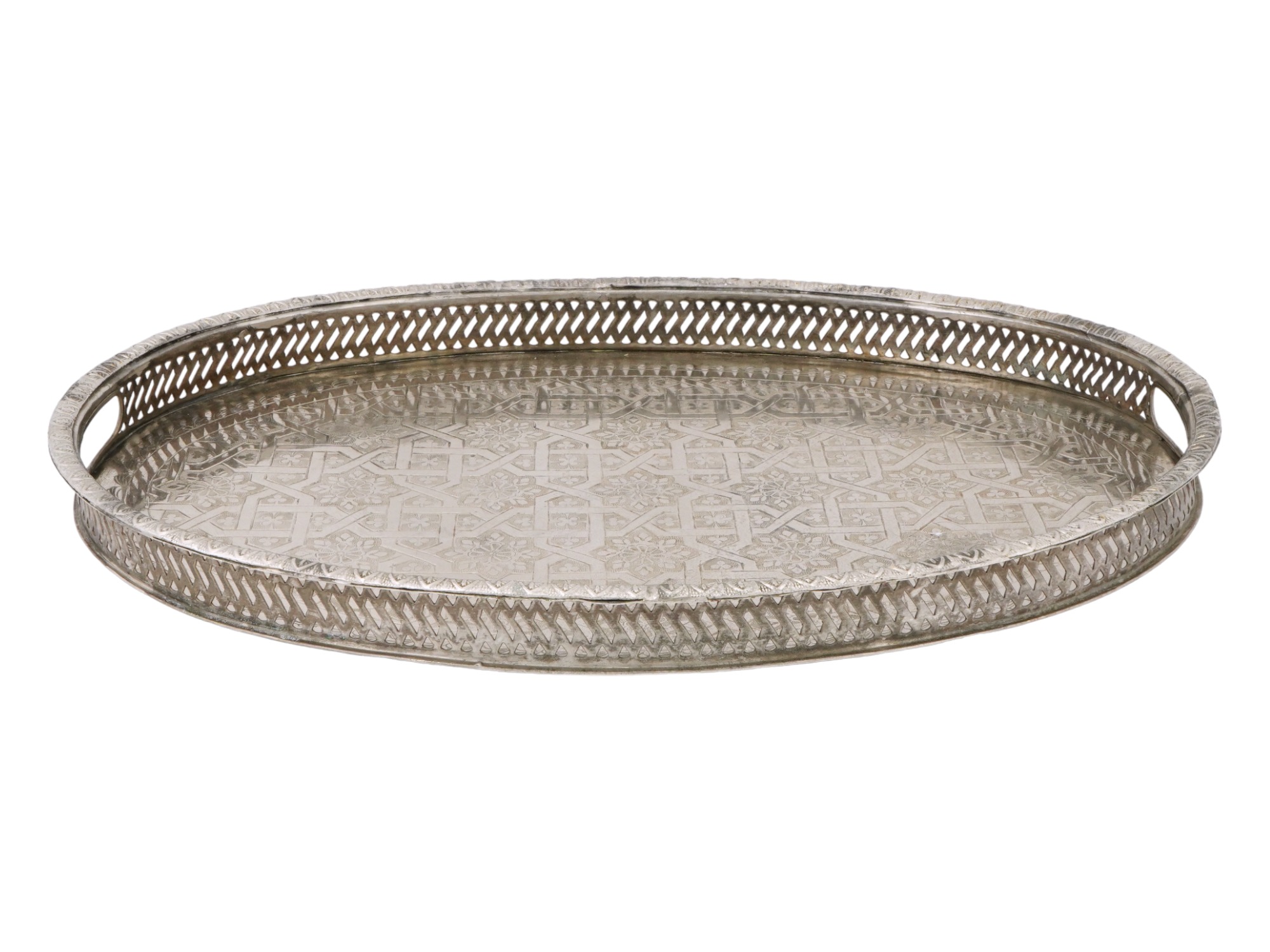 VINTAGE OVAL MOROCCAN STERLING SILVER TRAY PIC-0