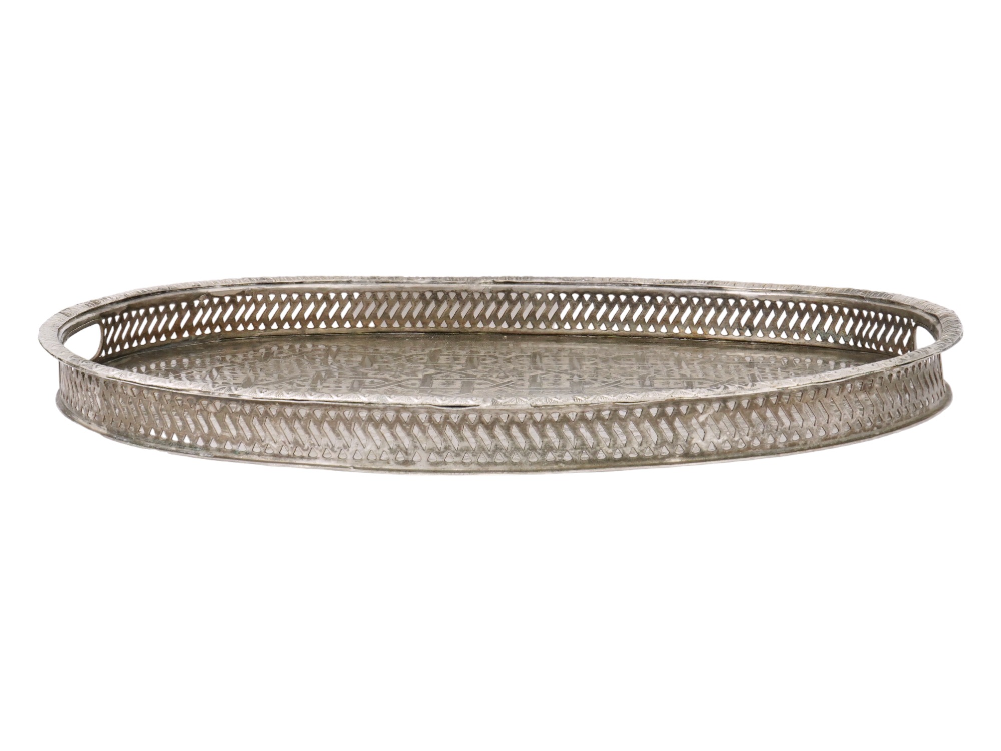 VINTAGE OVAL MOROCCAN STERLING SILVER TRAY PIC-2