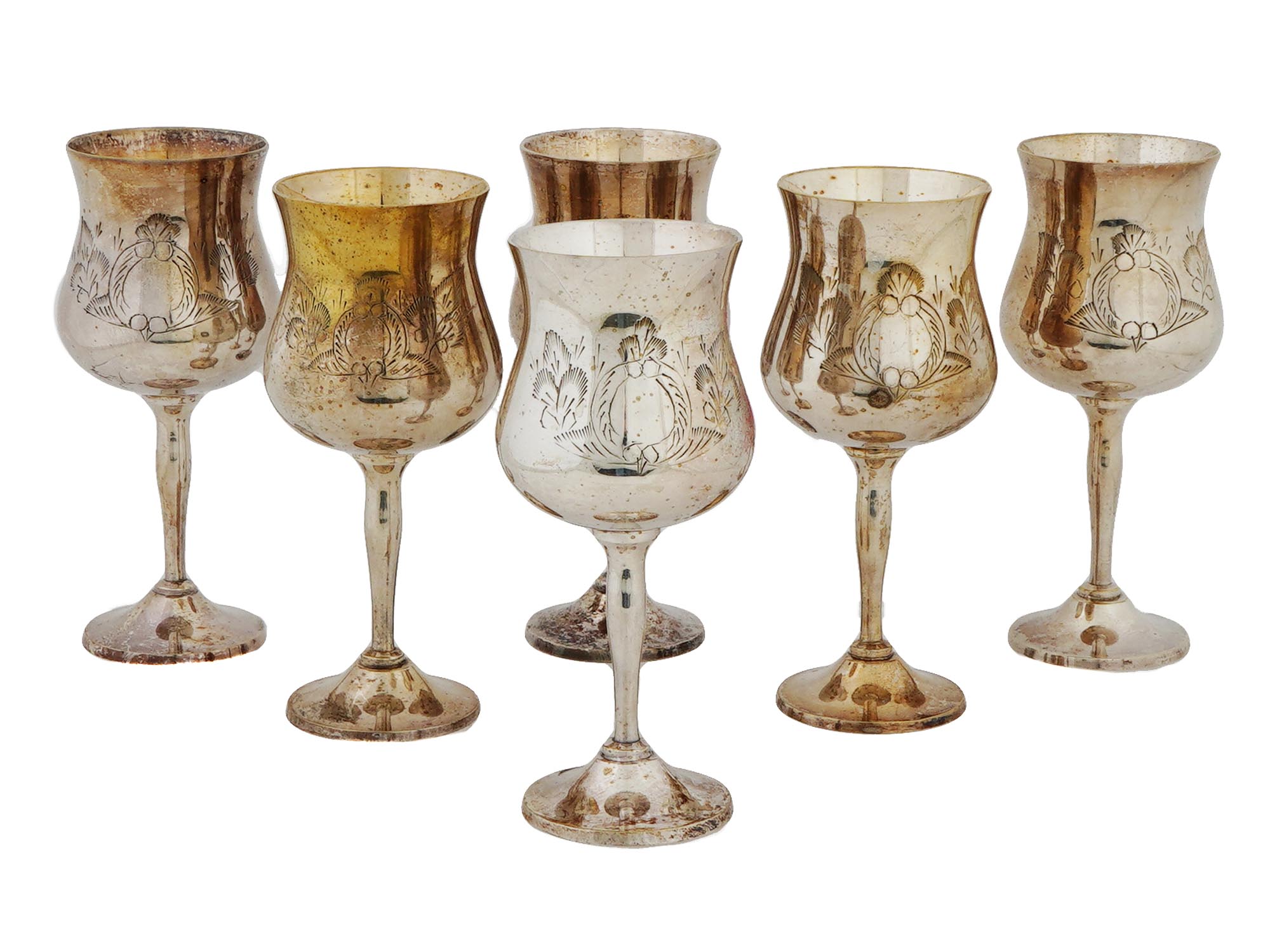 ANTIQUE AMERICAN SILVER PLATED WINE GLASSES SET PIC-0