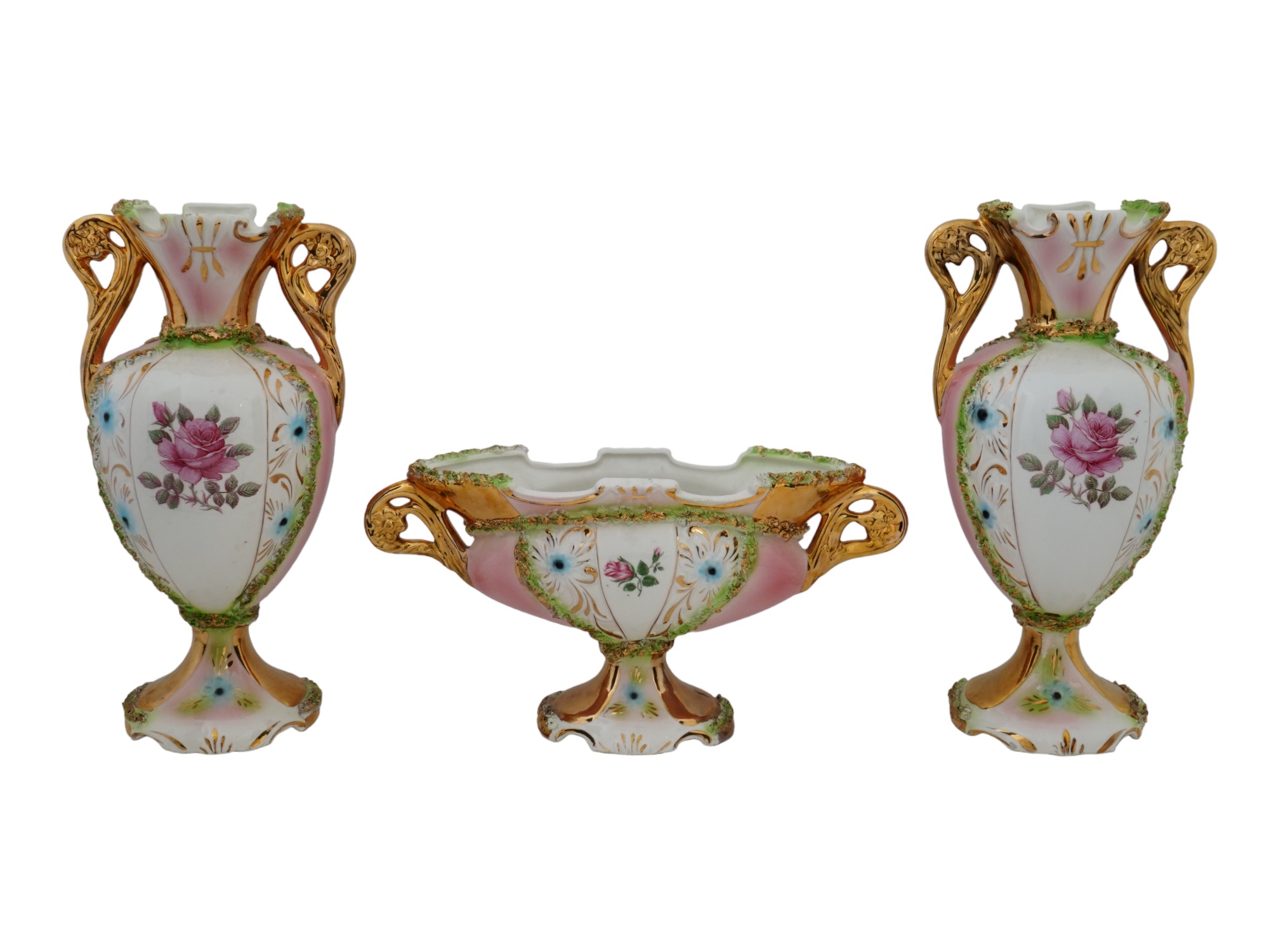 ITALIAN SESTO FIOR PORCELAIN VASES AND CENTERPIECE PIC-2