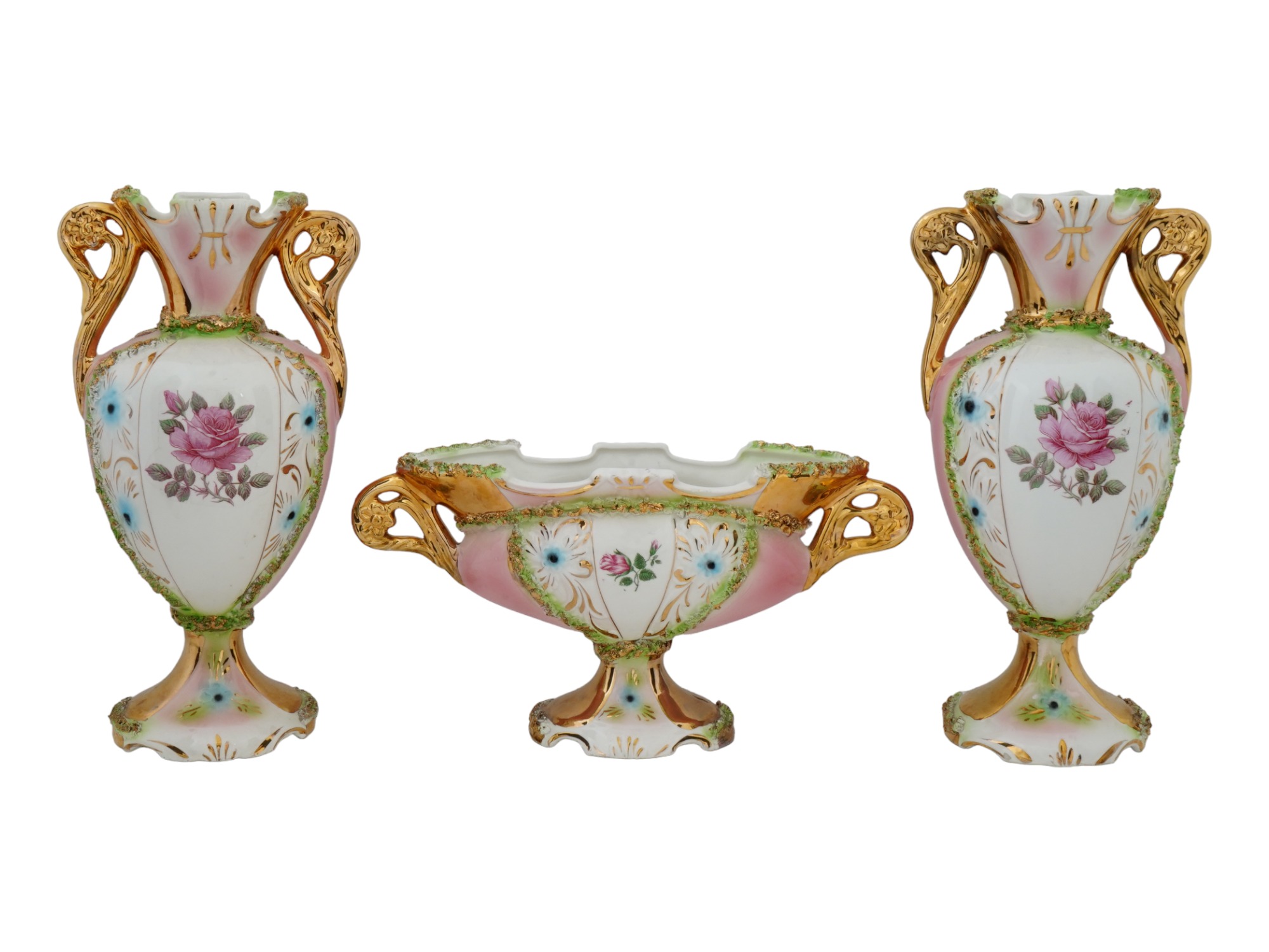 ITALIAN SESTO FIOR PORCELAIN VASES AND CENTERPIECE PIC-0